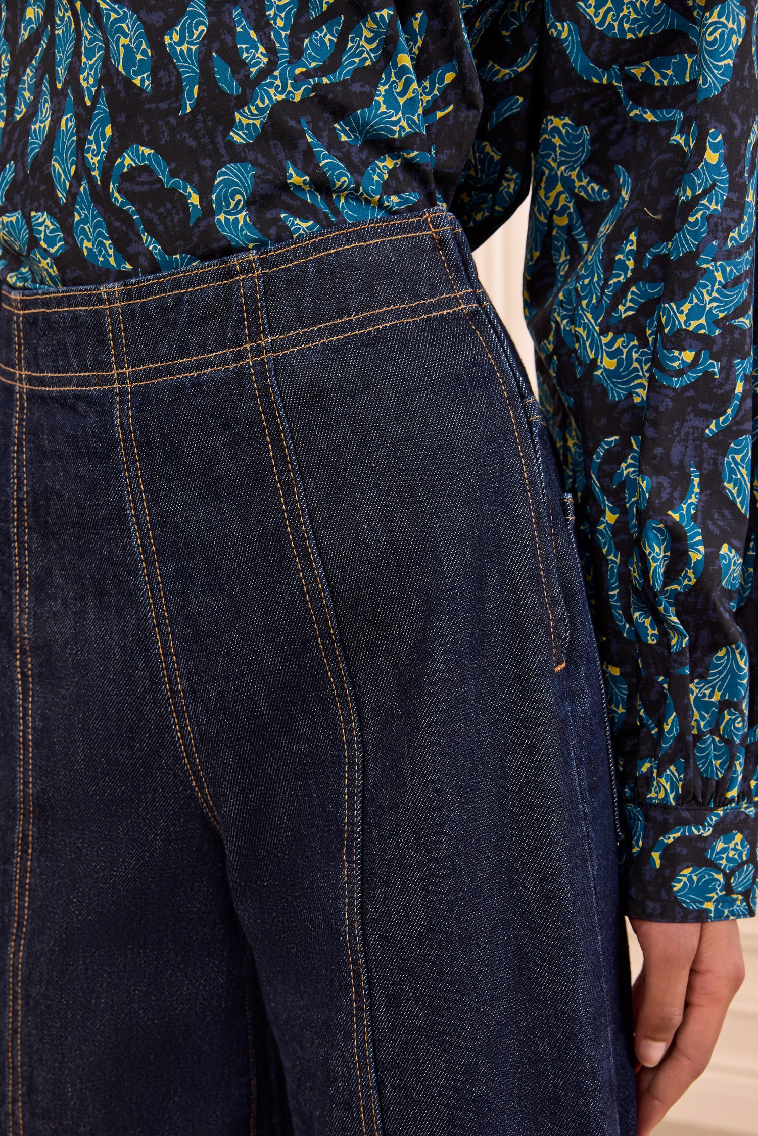 Ulla Johnson Bianca Wide Leg Seamed jean Tigris coton