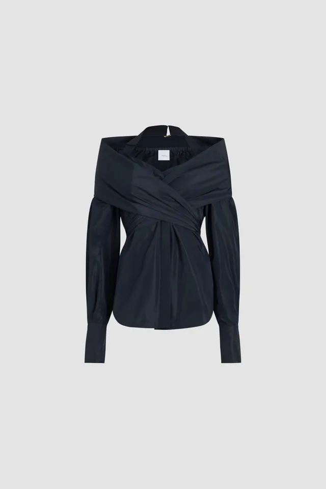 Patou P25BL037 blouse faillé recyclé cache-cœur Navy Black