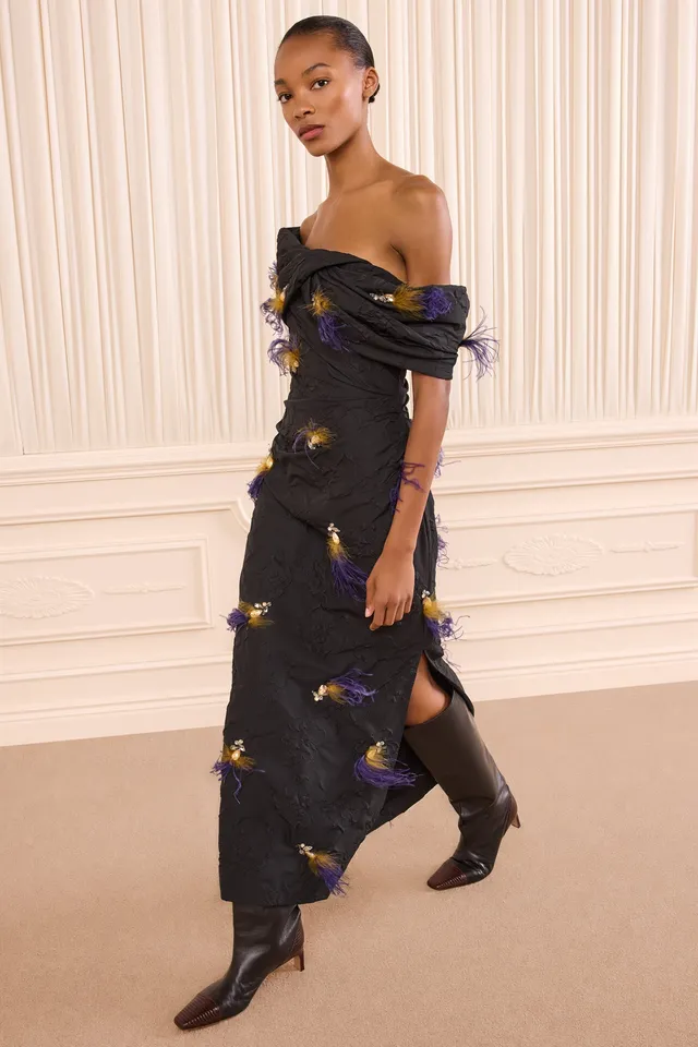Ulla Johnson Violeta robe midi Noir épaules nues