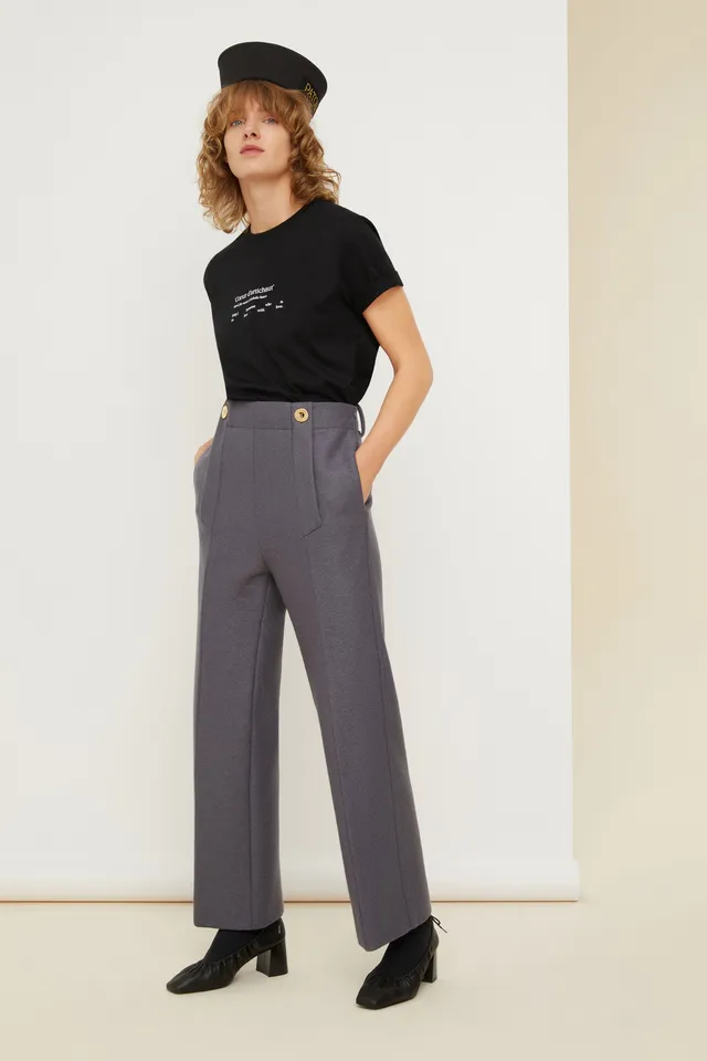 Patou TR012 H21TR0120070960A pantalon gris laine large