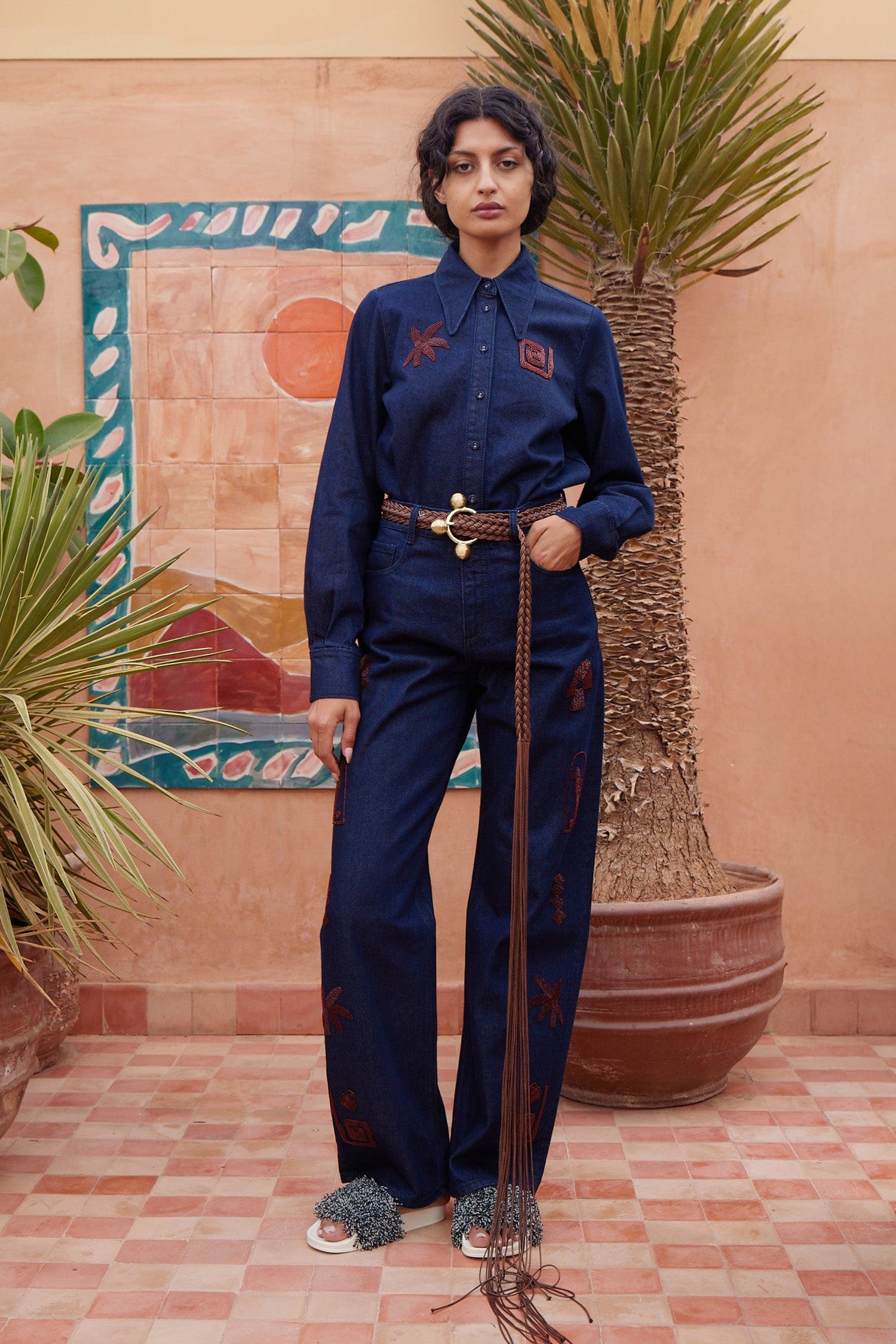 Alemäis Delany jean droit coton perlé Marrakech