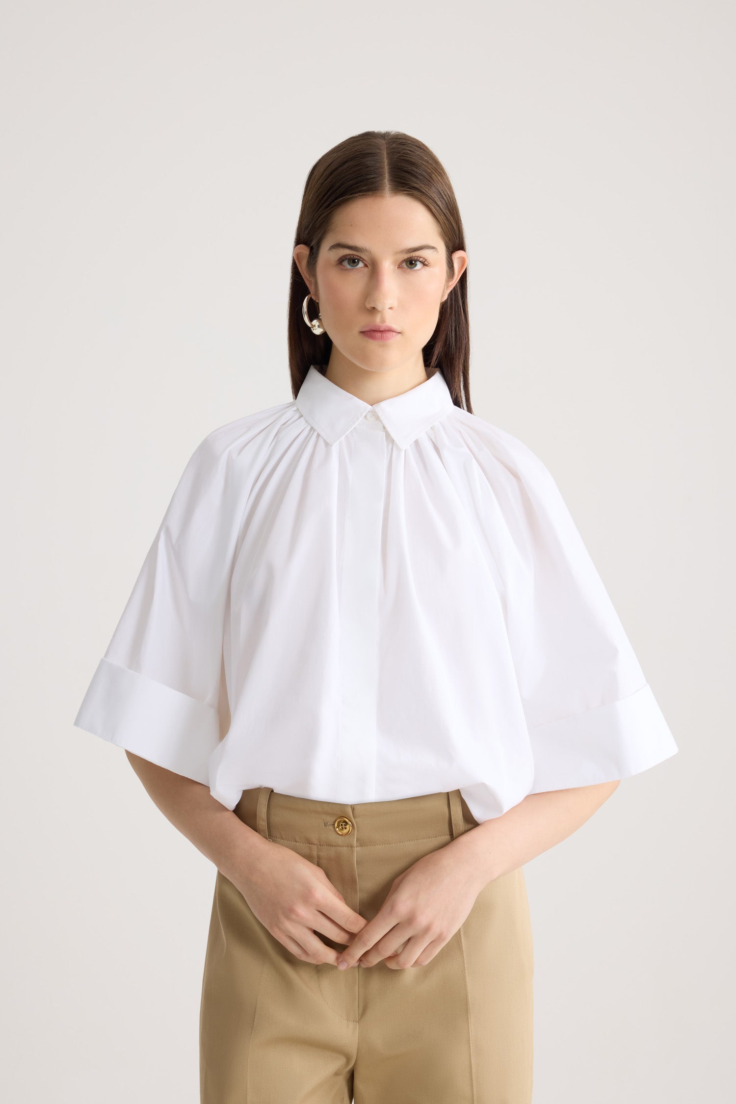 Patou BL061 Blouse Coton Bio Blanc Manches Courtes 34-44