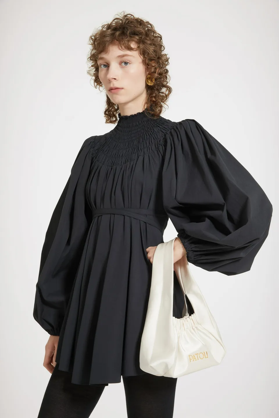 Patou H23TO0340017999B tunique noire coton bio ceinture