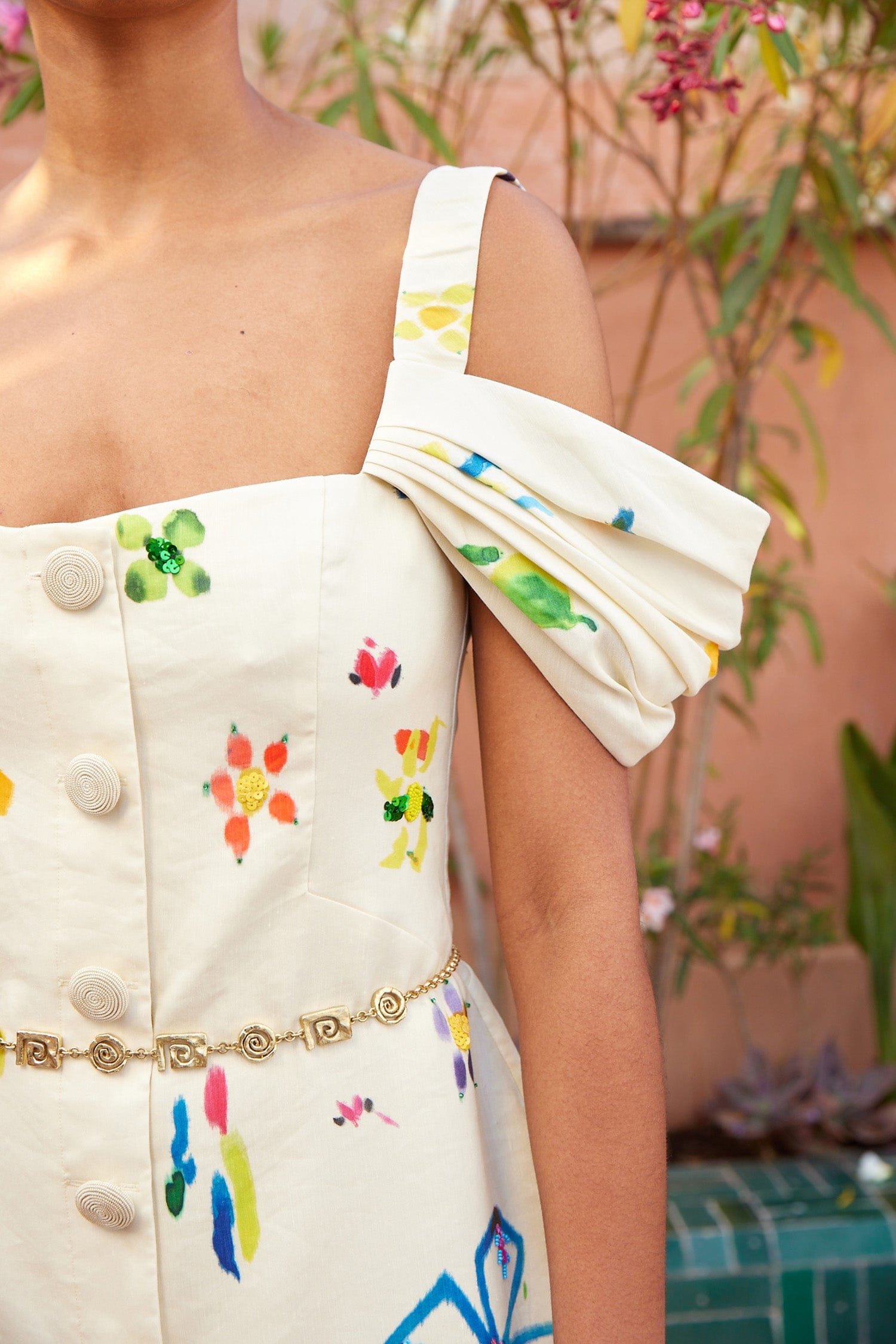 Alemäis Sidi robe midi col carré imprimé lin