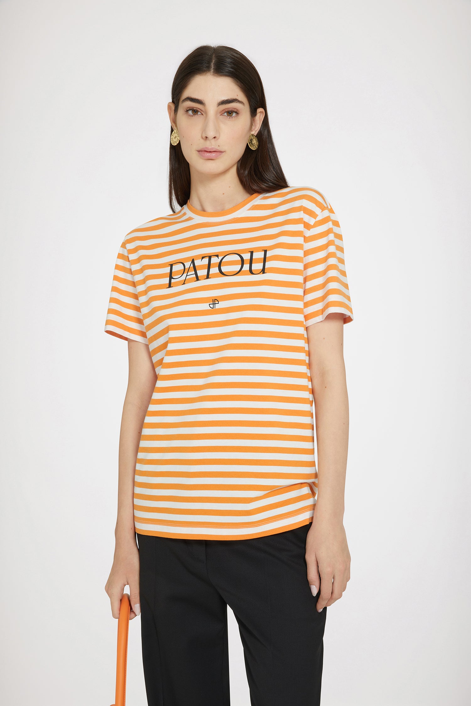 Patou P24JE0329999218O t-shirt rayé orange clair coton
