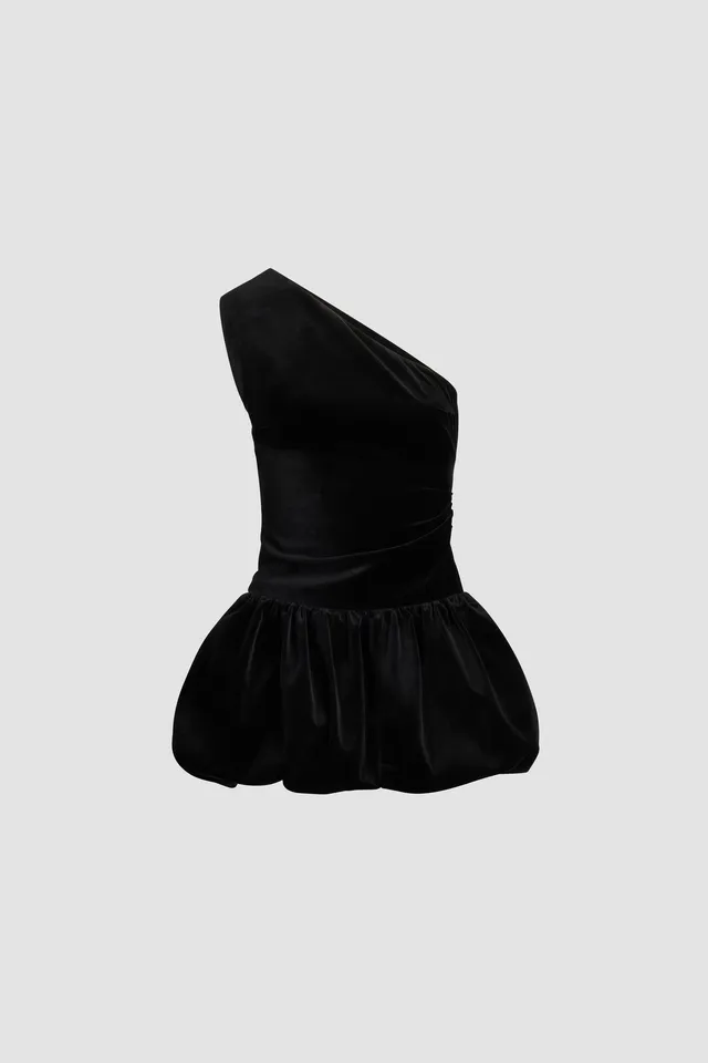 Patou A25DR171 mini robe velours coton noir asymétrique