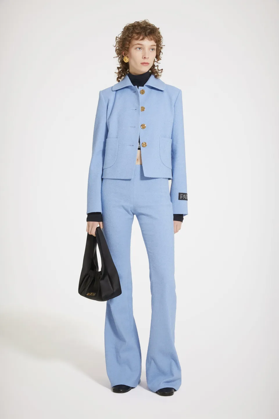 Patou TR031 pantalon flare tweed stretch bleu glace