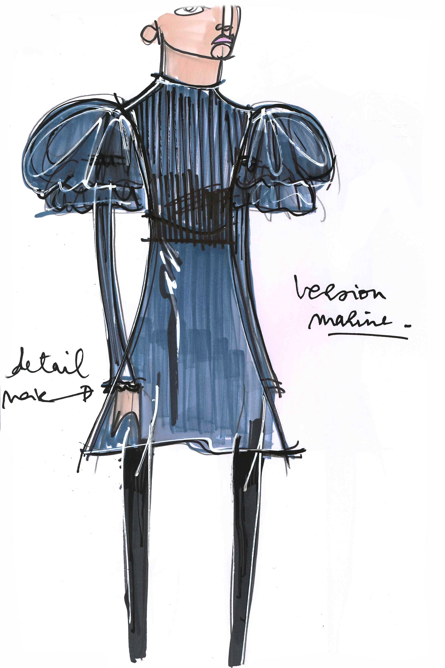 Patou A21DR080 robe satin laine manches bouffantes Poppy