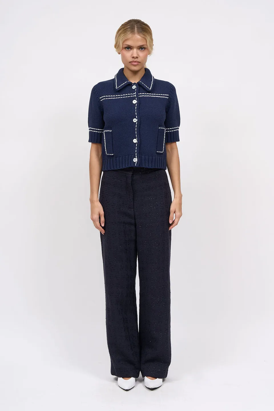 Paul & Joe cardigan court grosse maille coton marine taille 1