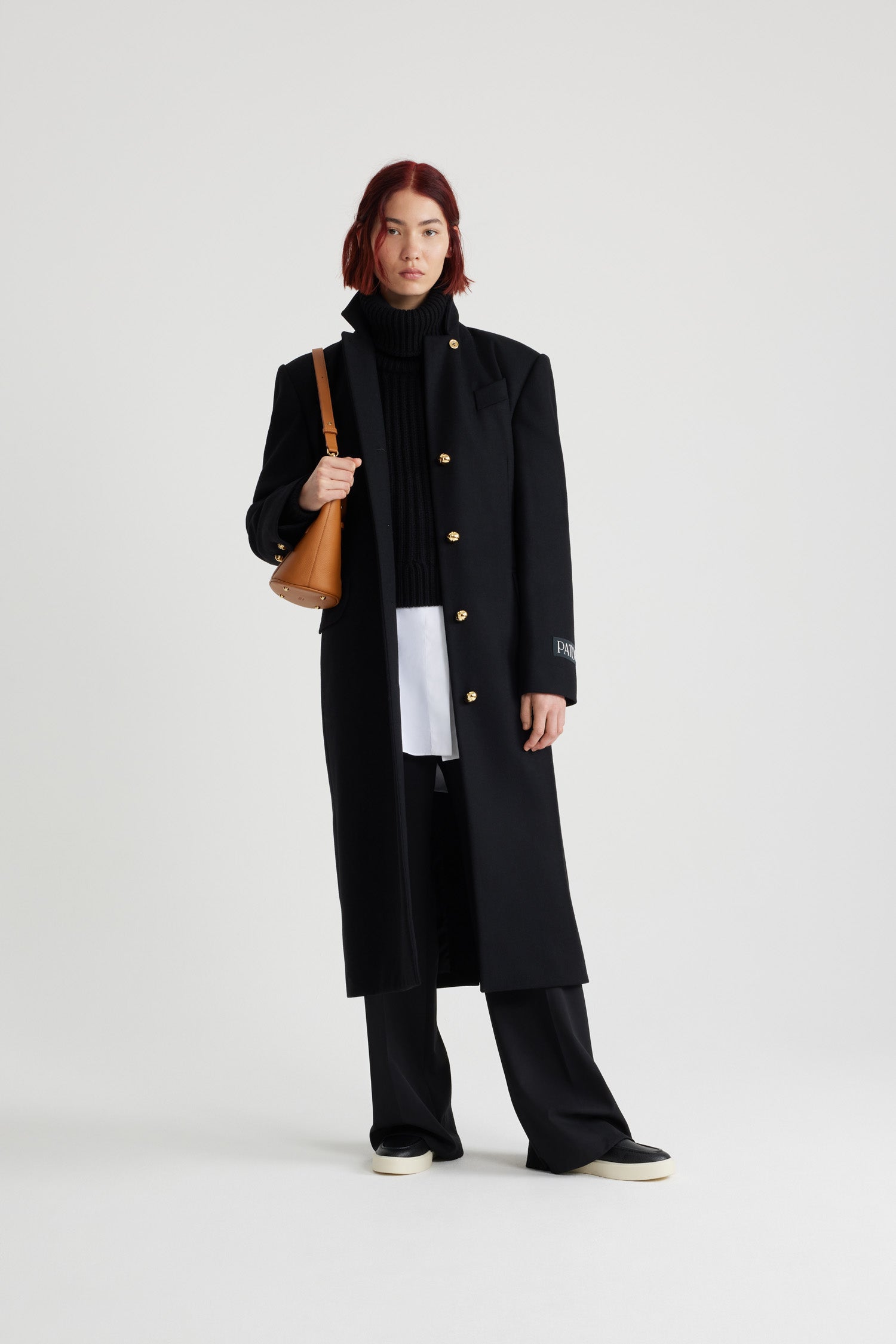 Patou H24CO024 manteau laine noir long ceinture 34-44