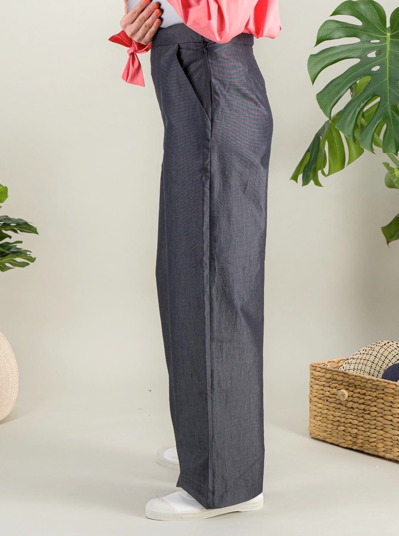 Anahide Saint André Milo pantalon large gris coton lin