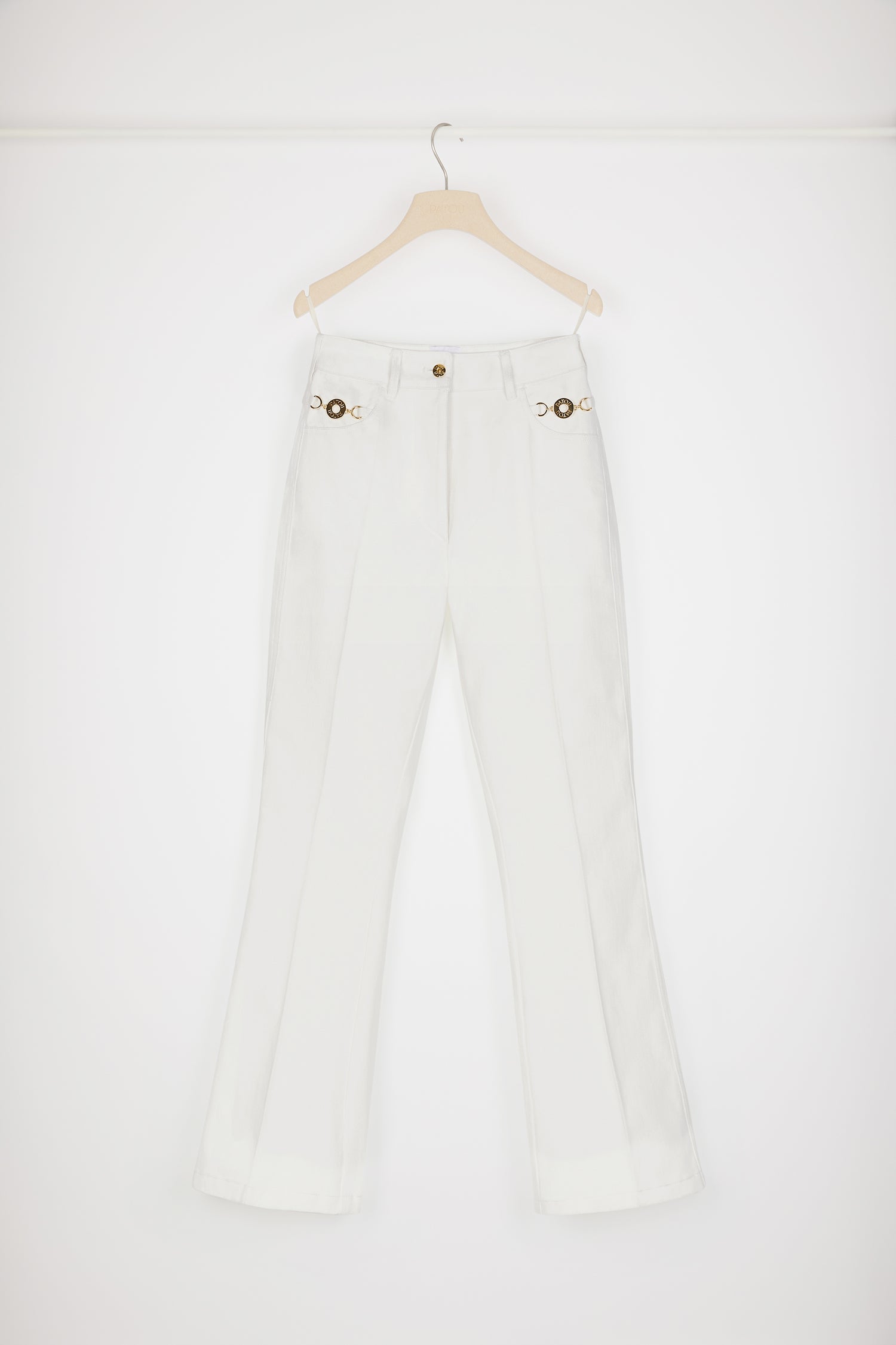 Patou TR030 pantalon blanc denim coton bio évasé