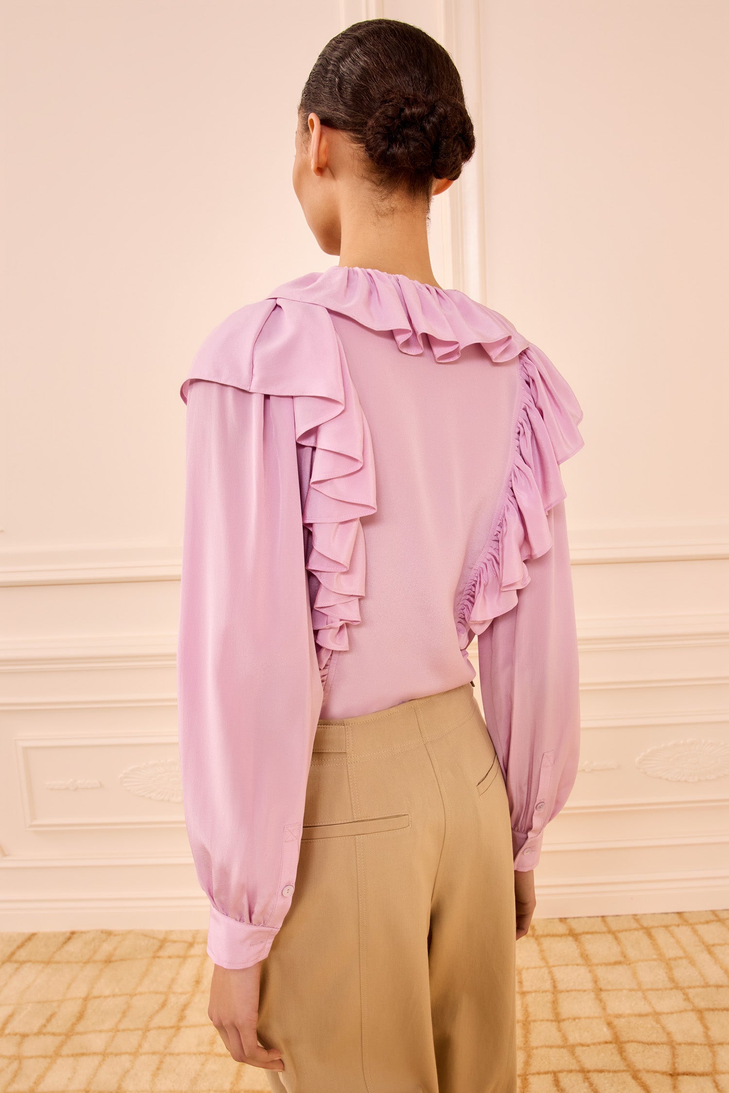Ulla Johnson Ellie Chemisier Soie Aster Rose à Volants