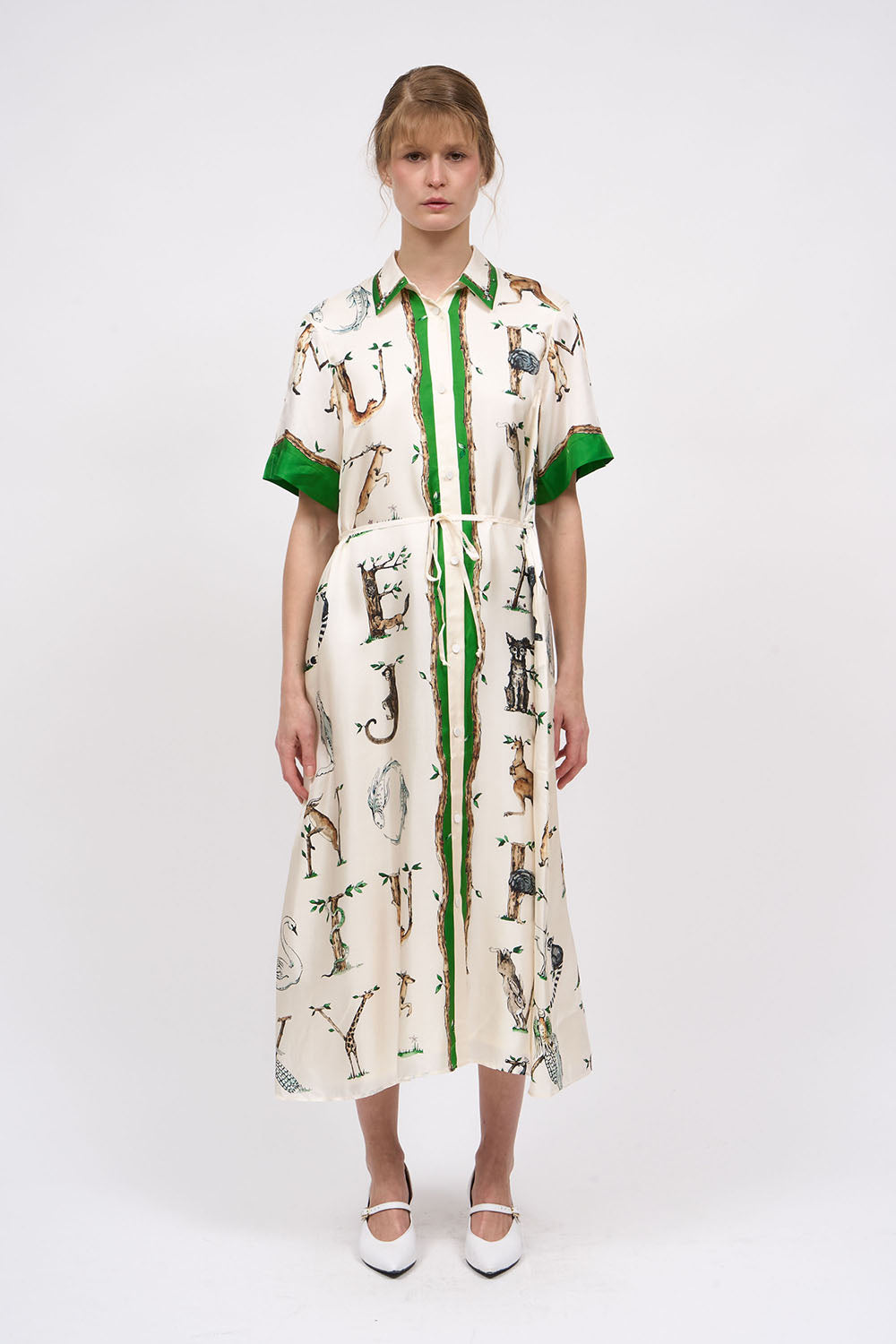 Paul & Joe July robe-chemise midi twill de soie imprimé alphabet