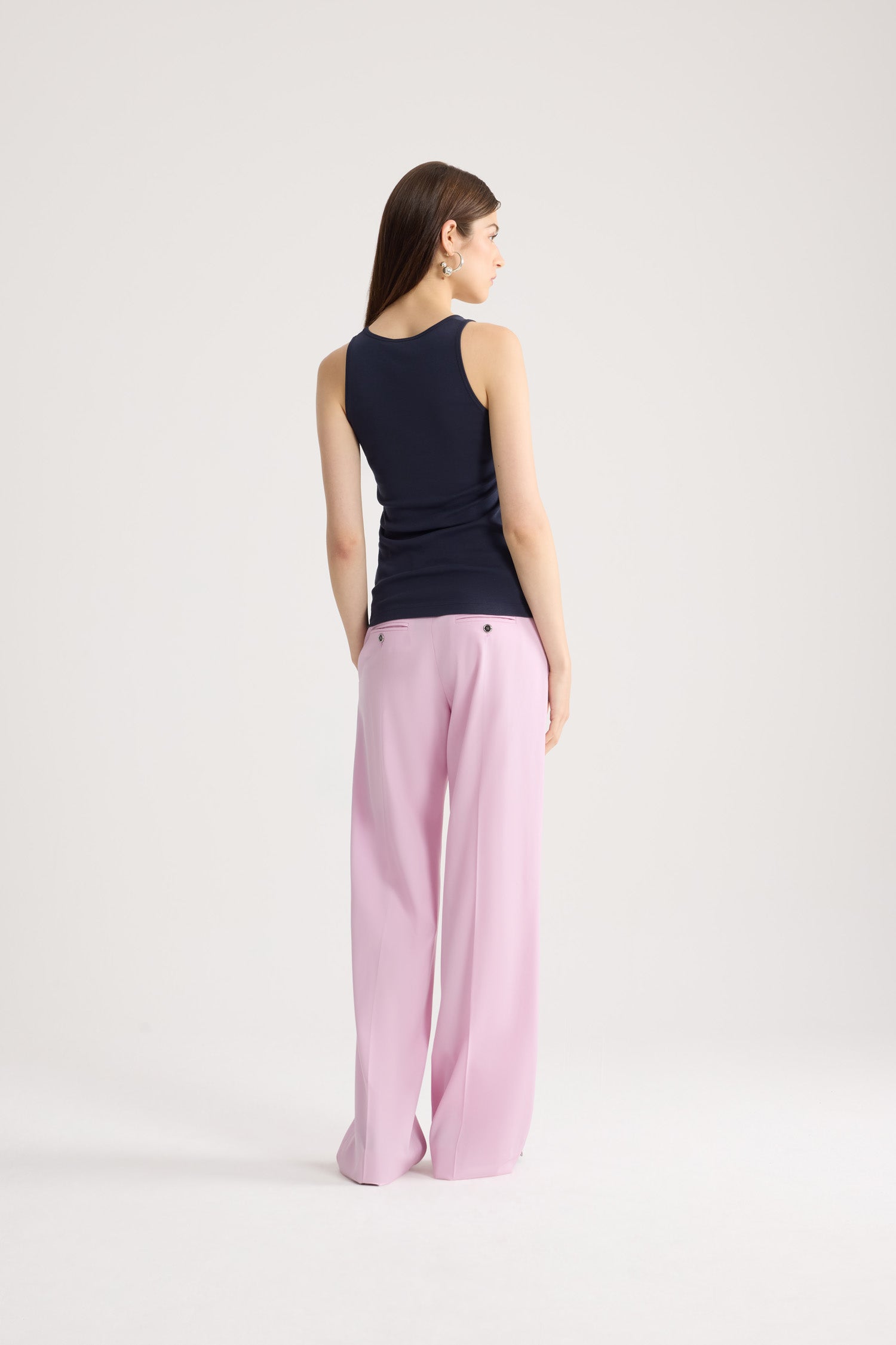 Patou JE210 débardeur coton bleu marine brodé rose