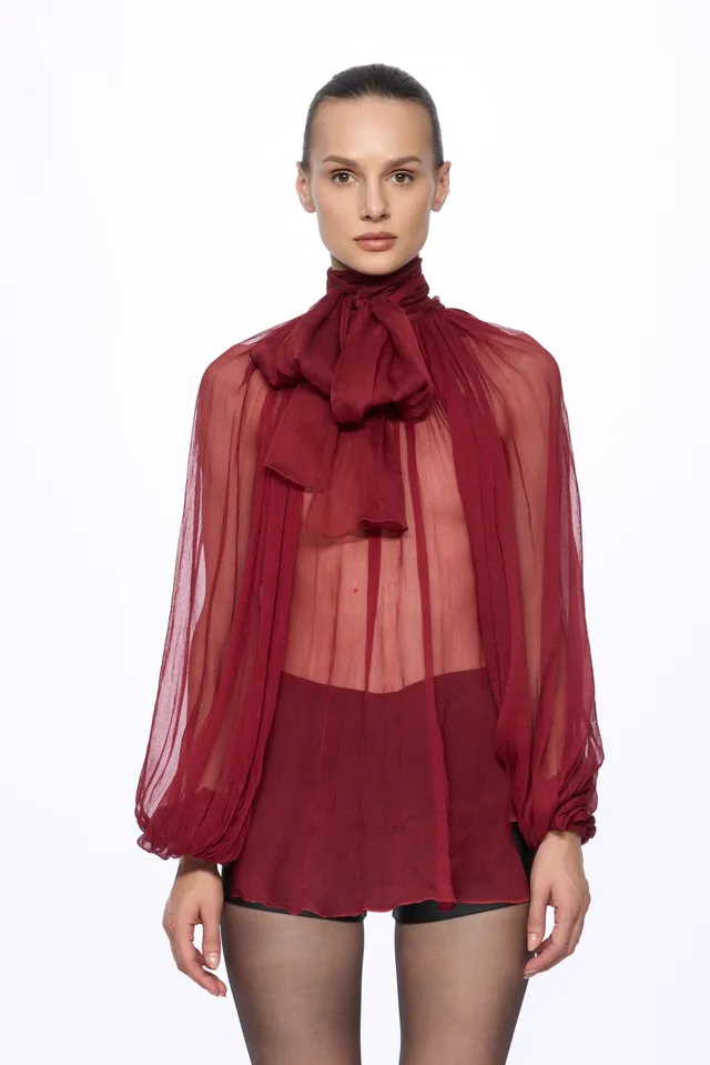 ATU Body Couture Silk chemisier soie bordeaux foulard