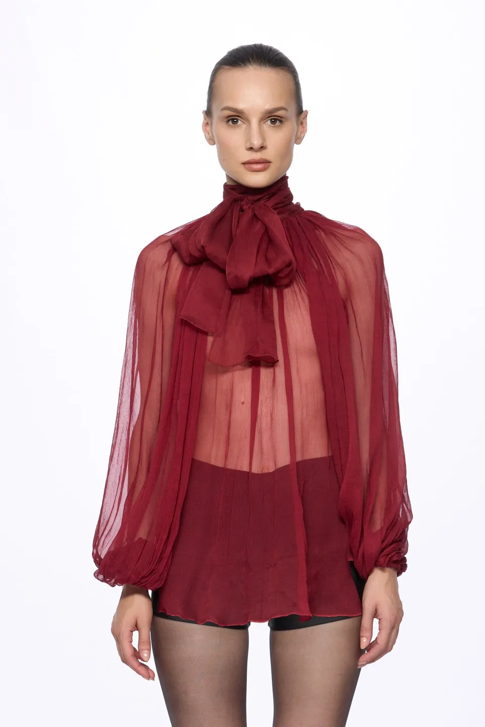 ATU Body Couture Silk chemisier soie bordeaux foulard