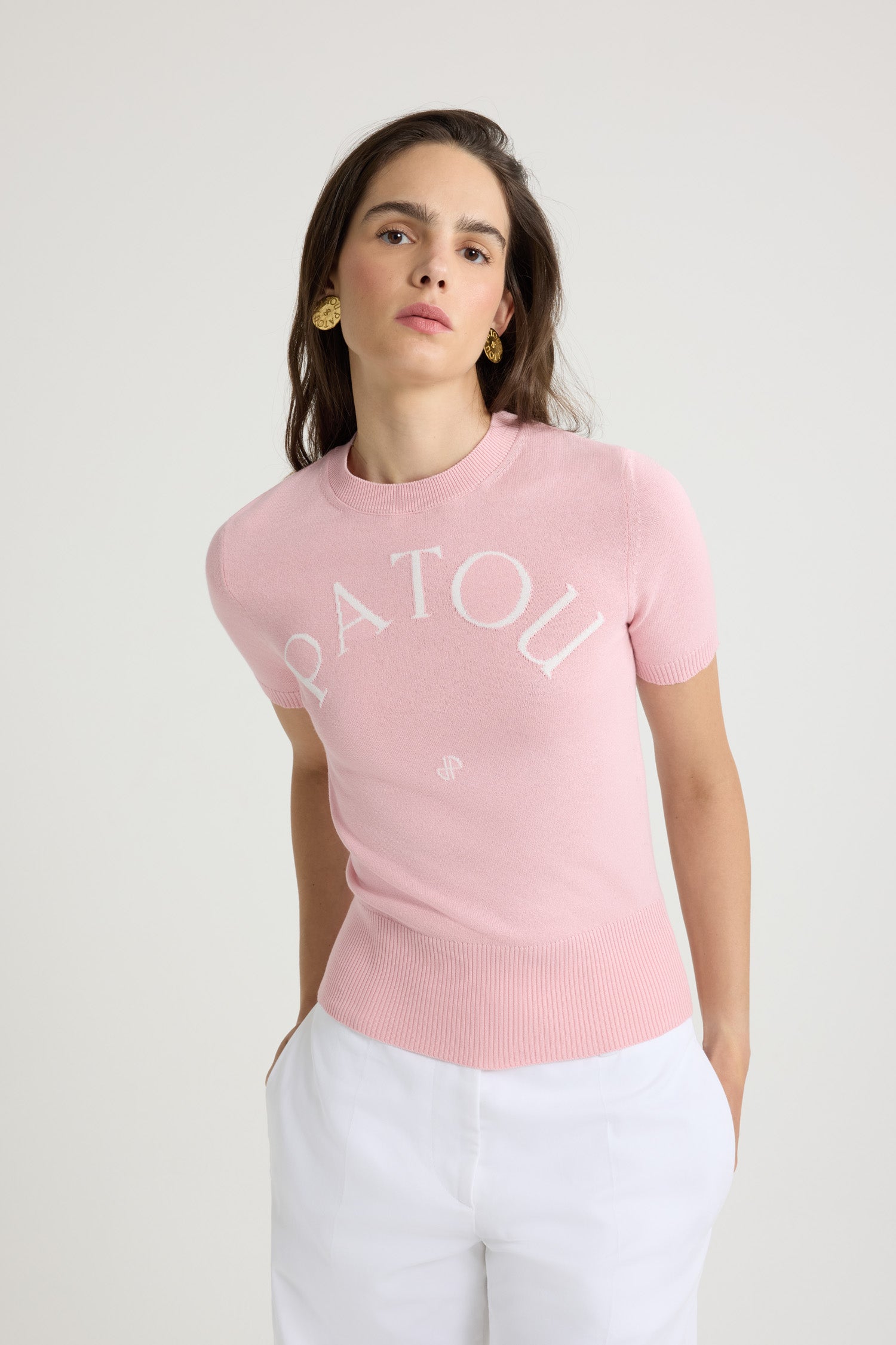 Patou Knitwear KN068 top coton rose Primrose Pink