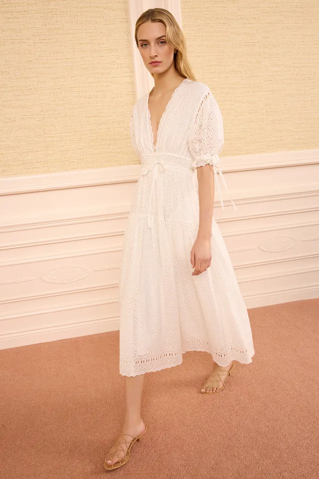 Ulla Johnson Ottilie PF260107 robe coton Pristine blanche midi