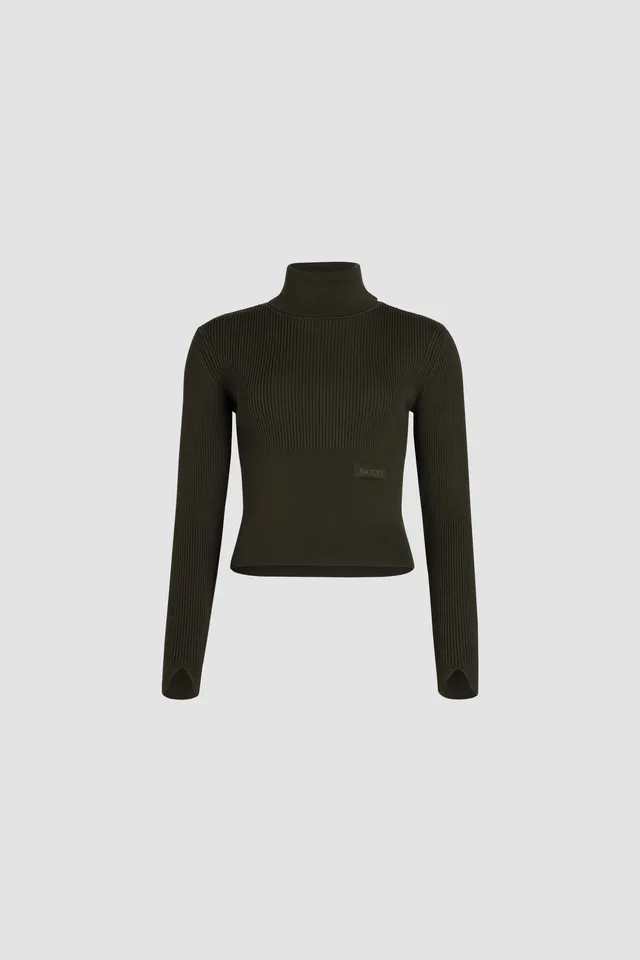 Patou H24KN1848009751K pull col roulé kaki laine cachemire
