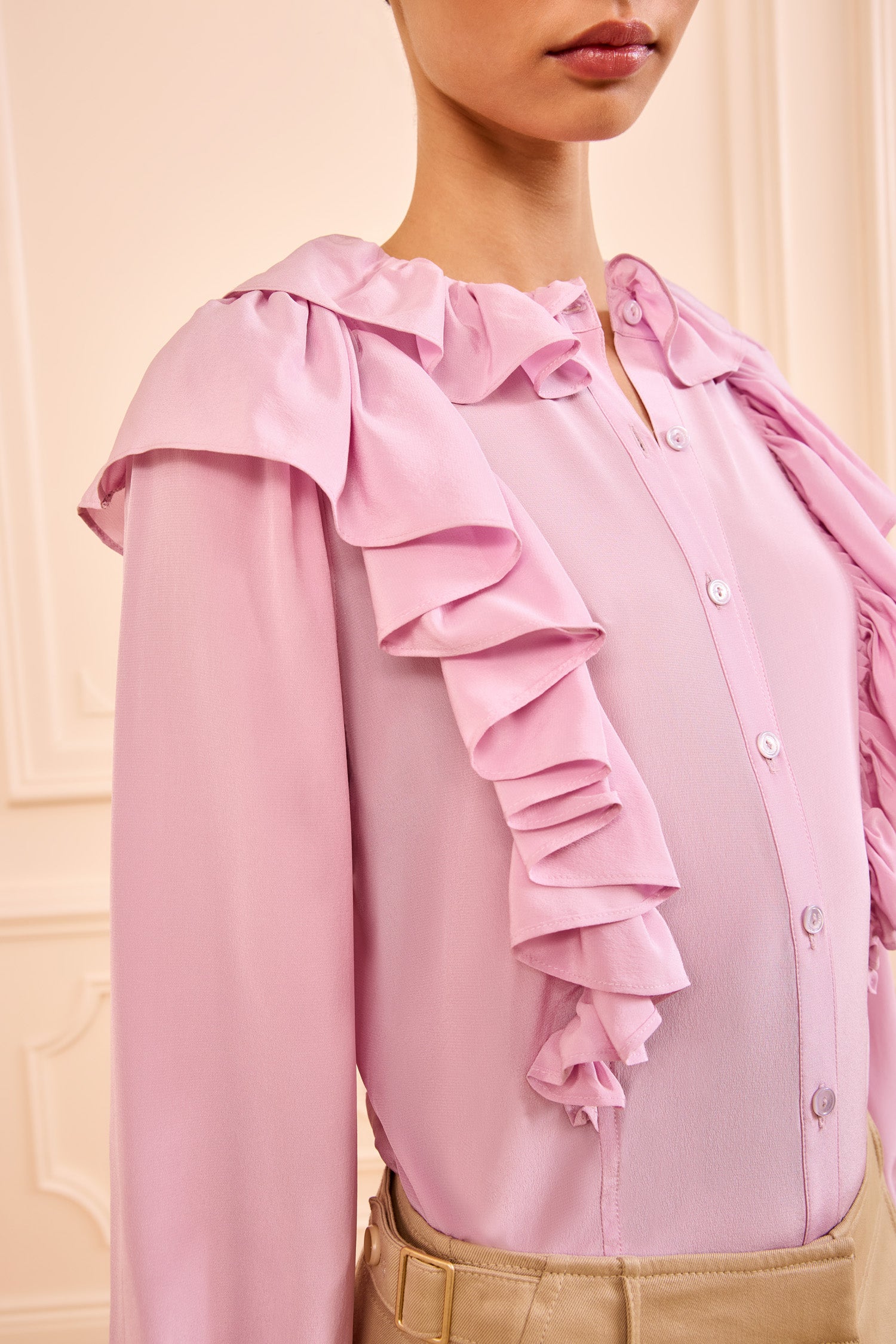 Ulla Johnson Ellie Chemisier Soie Aster Rose à Volants