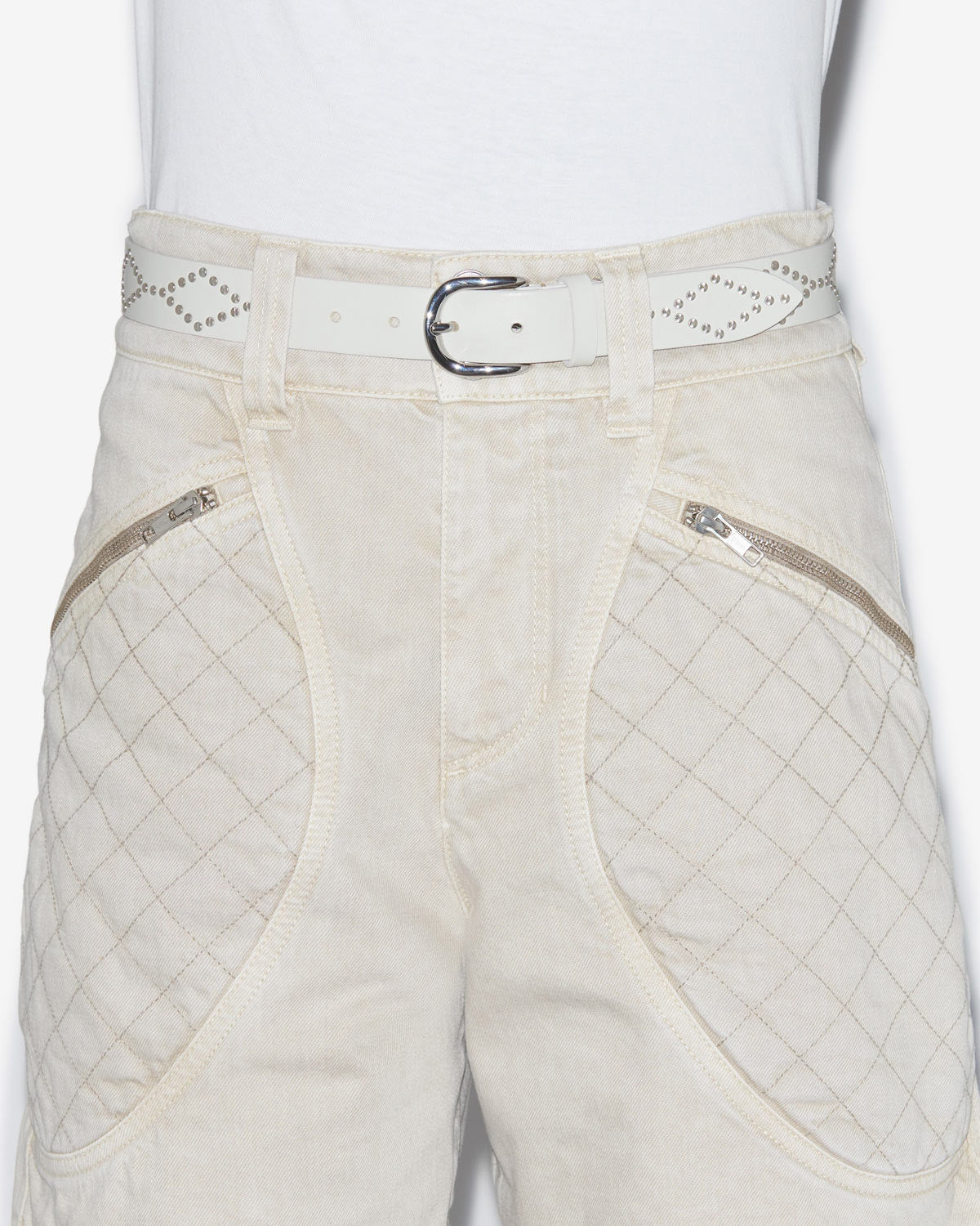 Isabel Marant Liliana ceinture cuir écru-argenté 3 cm