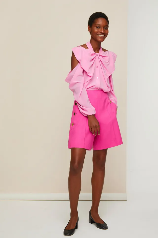 Patou H20BL0040013420P blouse soie rose Pivoine épaules dénudées
