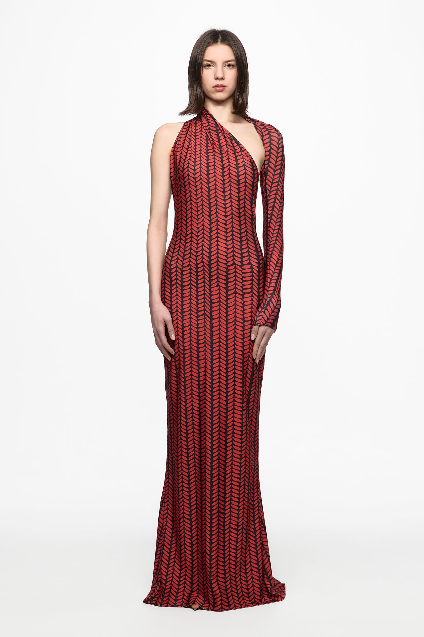 ATU Body Couture Printed robe maxi une épaule taille S