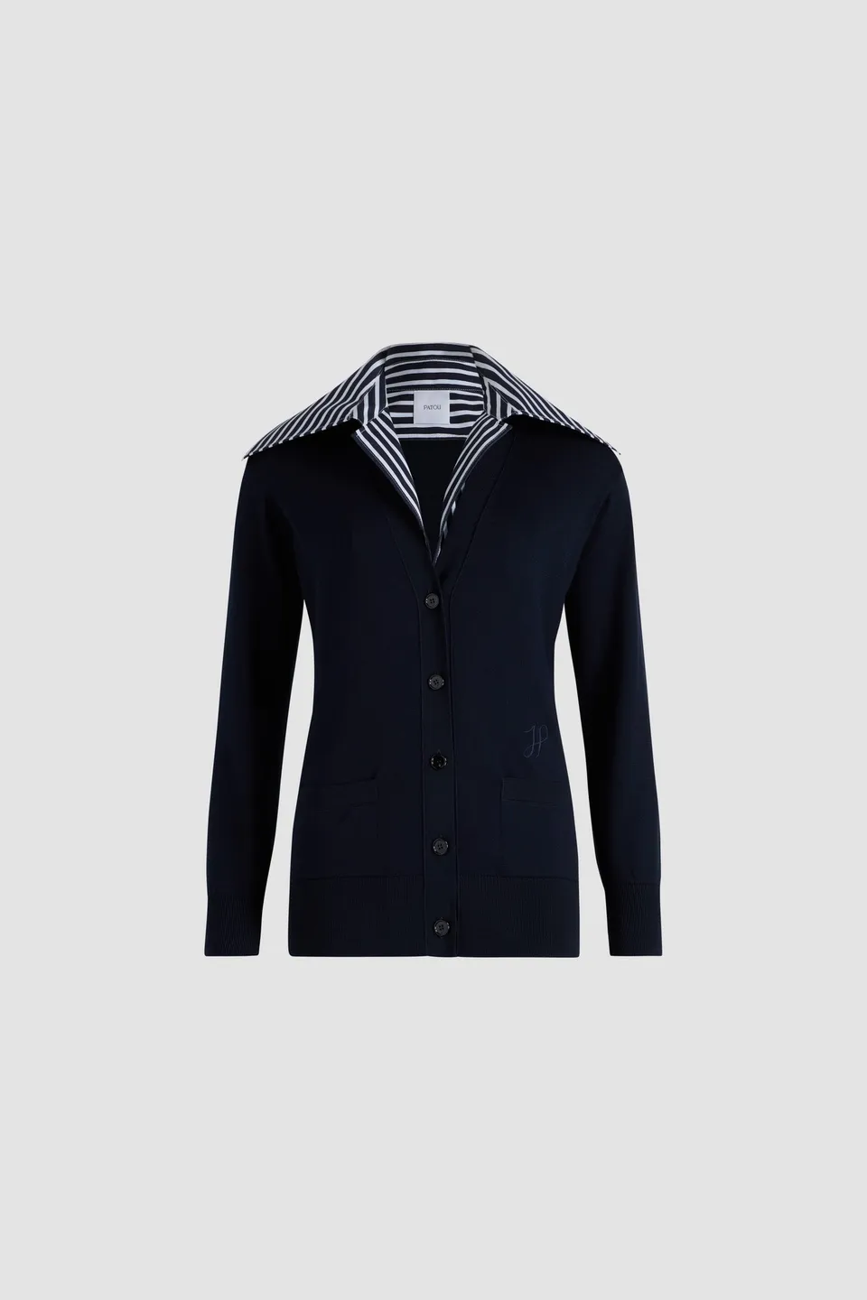 Patou Knitwear cardigan coton col popeline bleu marine XS