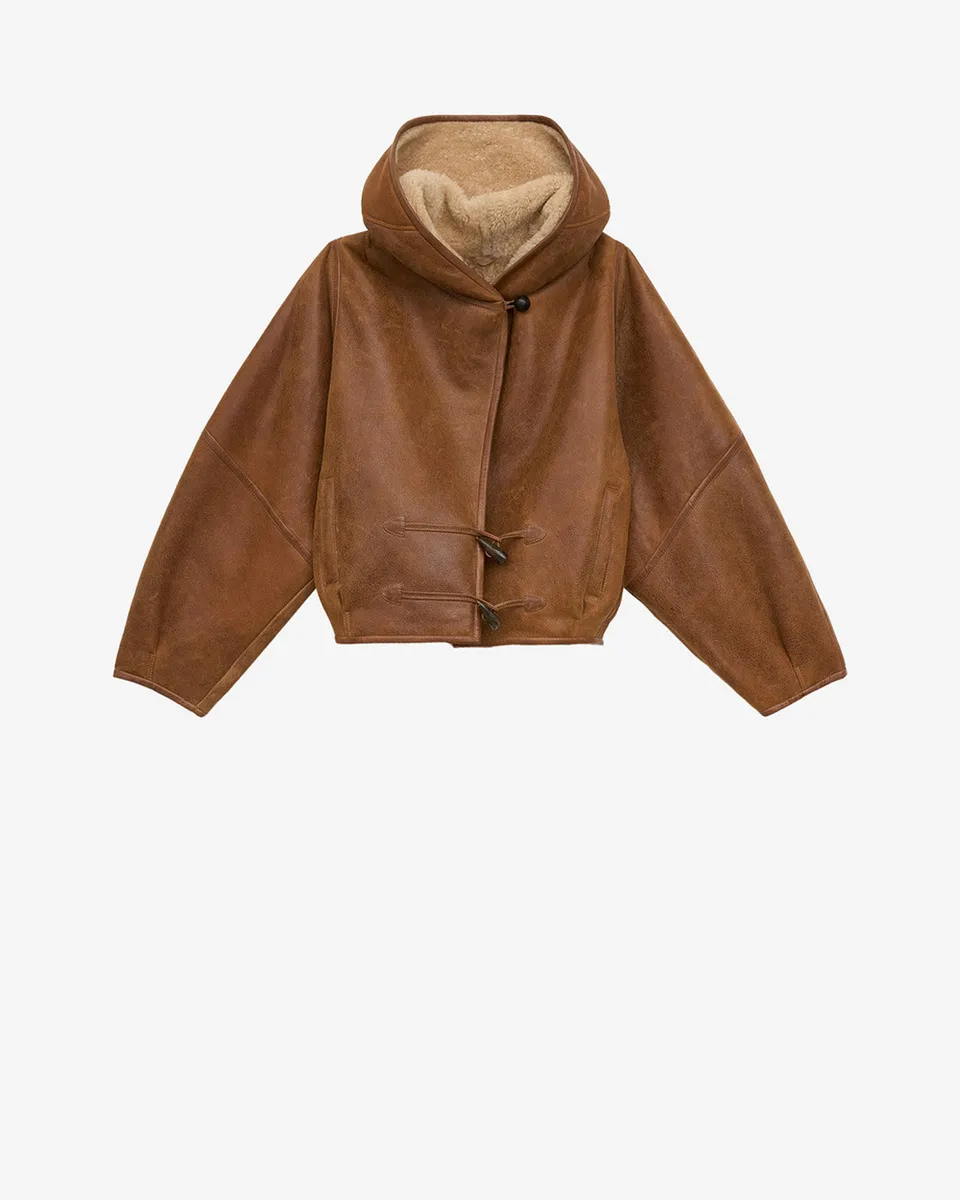 Isabel Marant Amiel manteau peau lainée cognac