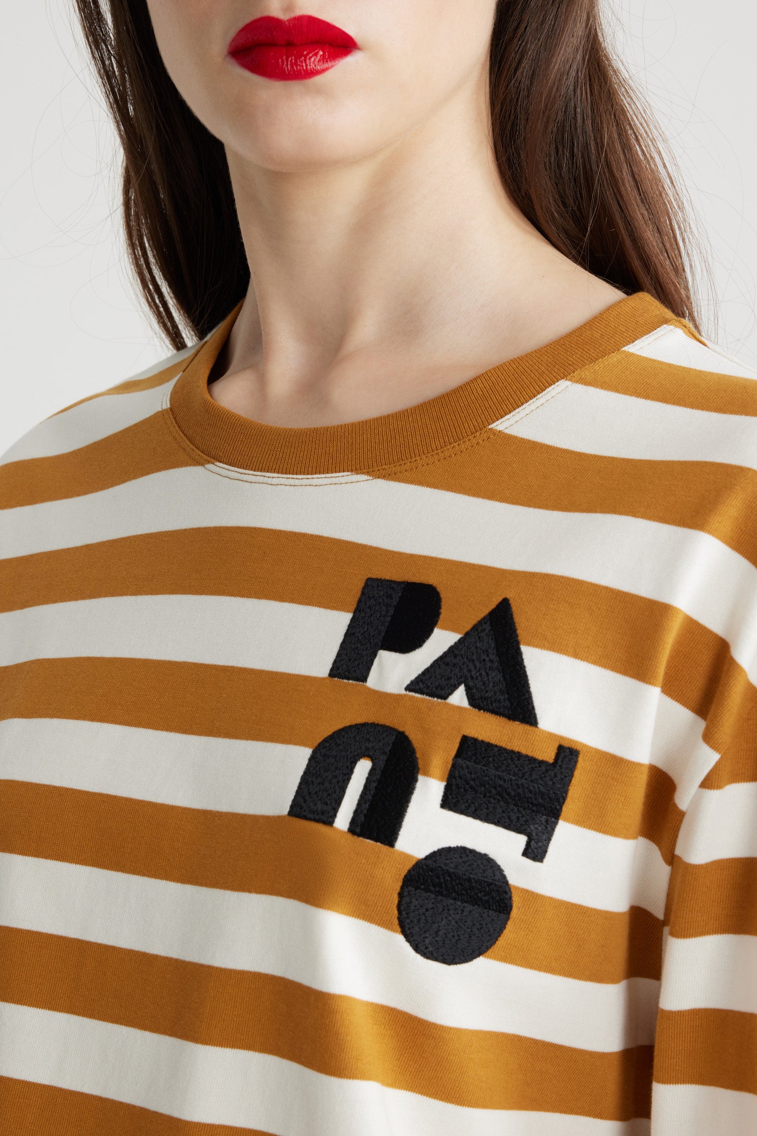Patou JE123 top marinière cropped beige blanc coton bio
