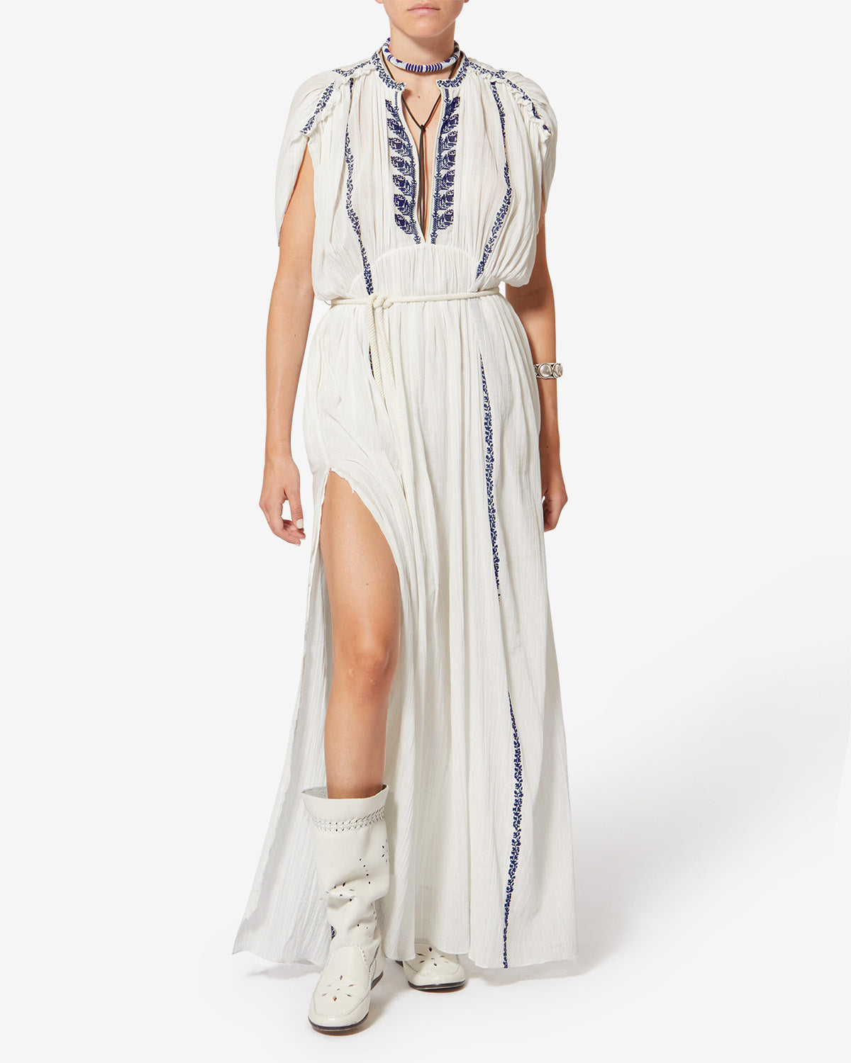 Isabel Marant Liviane robe longue écru et bleu gaze coton