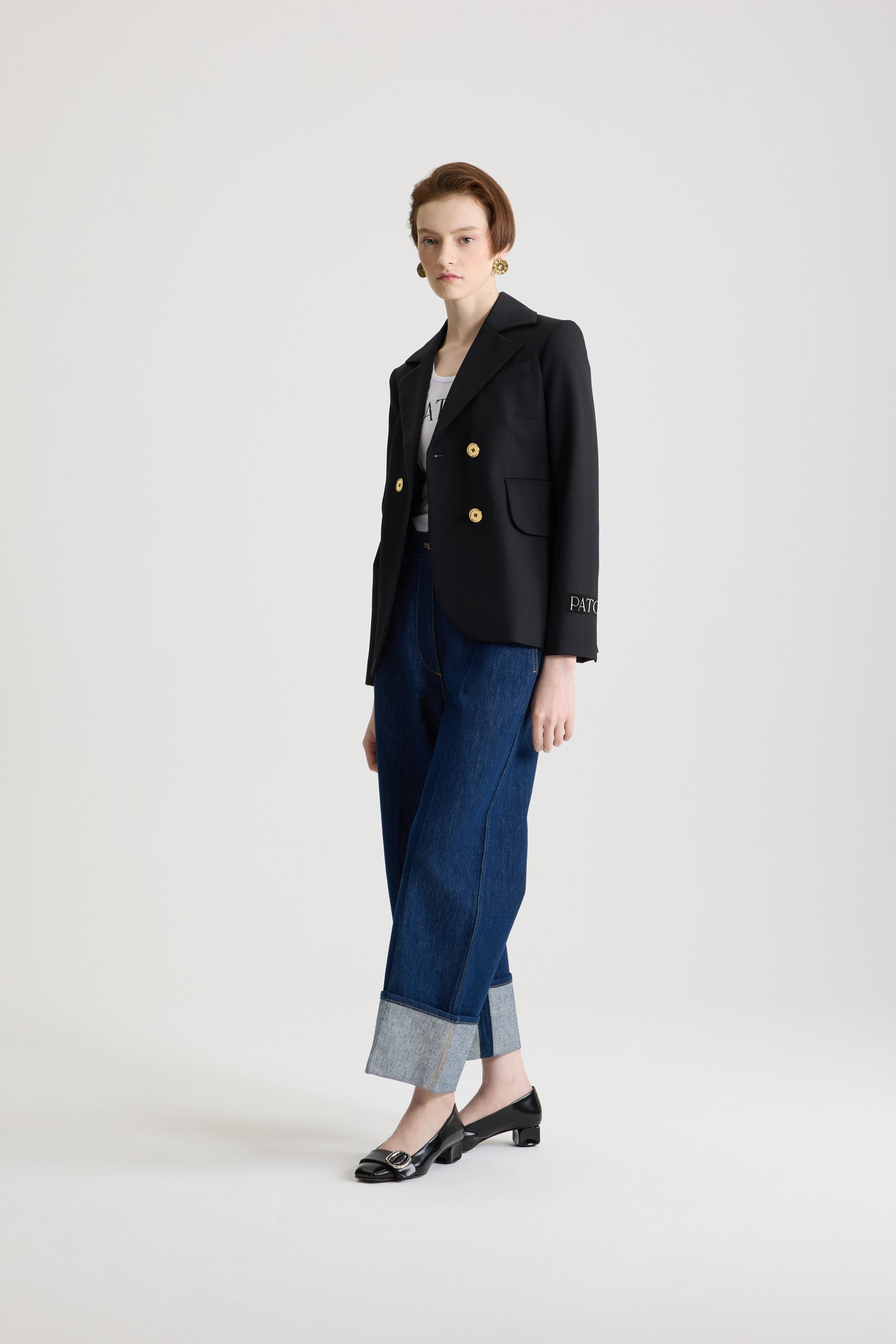 Patou H25JA0350103999B veste tailleur noire ceinture laine