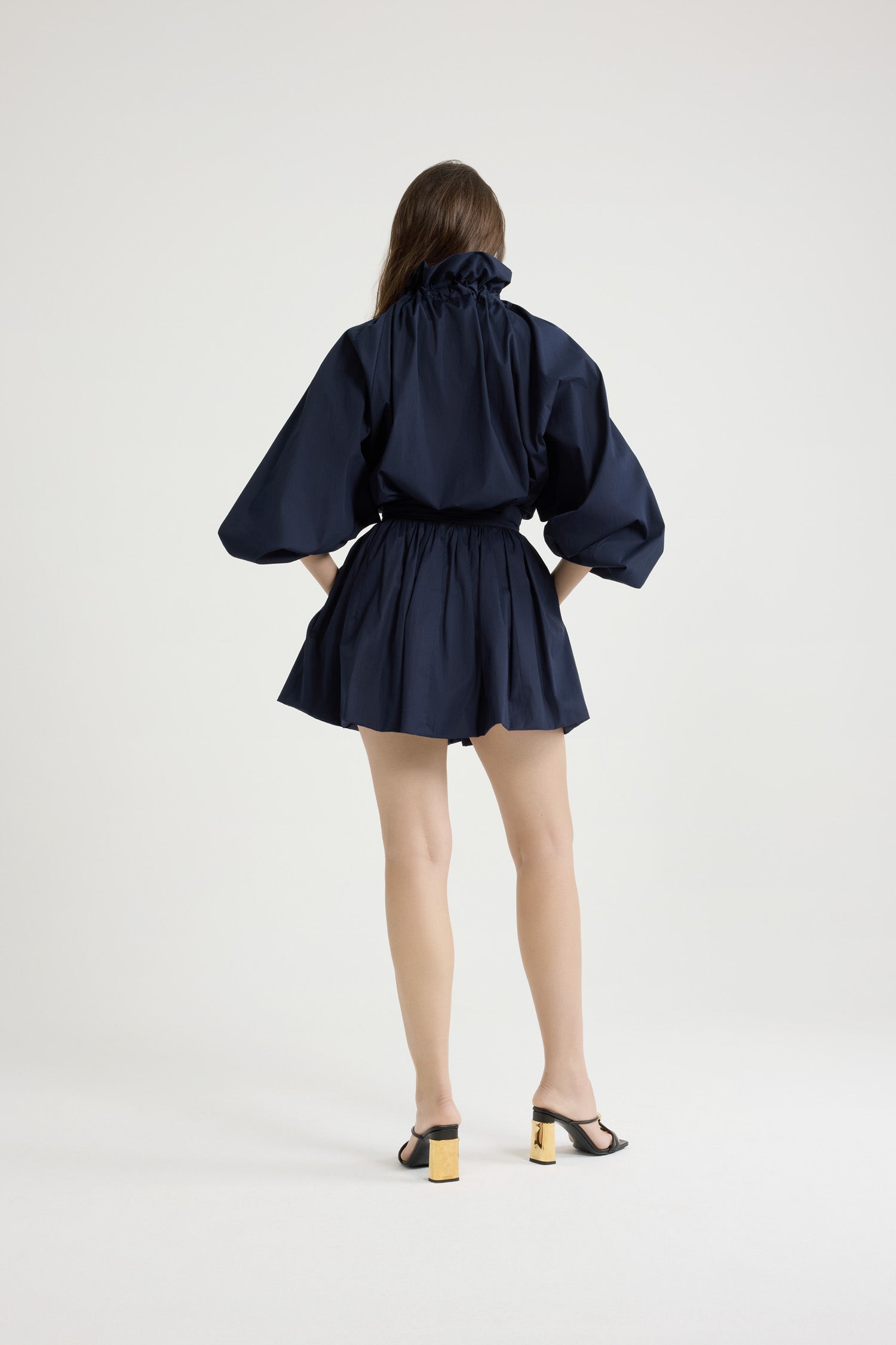 Patou SK043 mini jupe boule bleue popeline coton