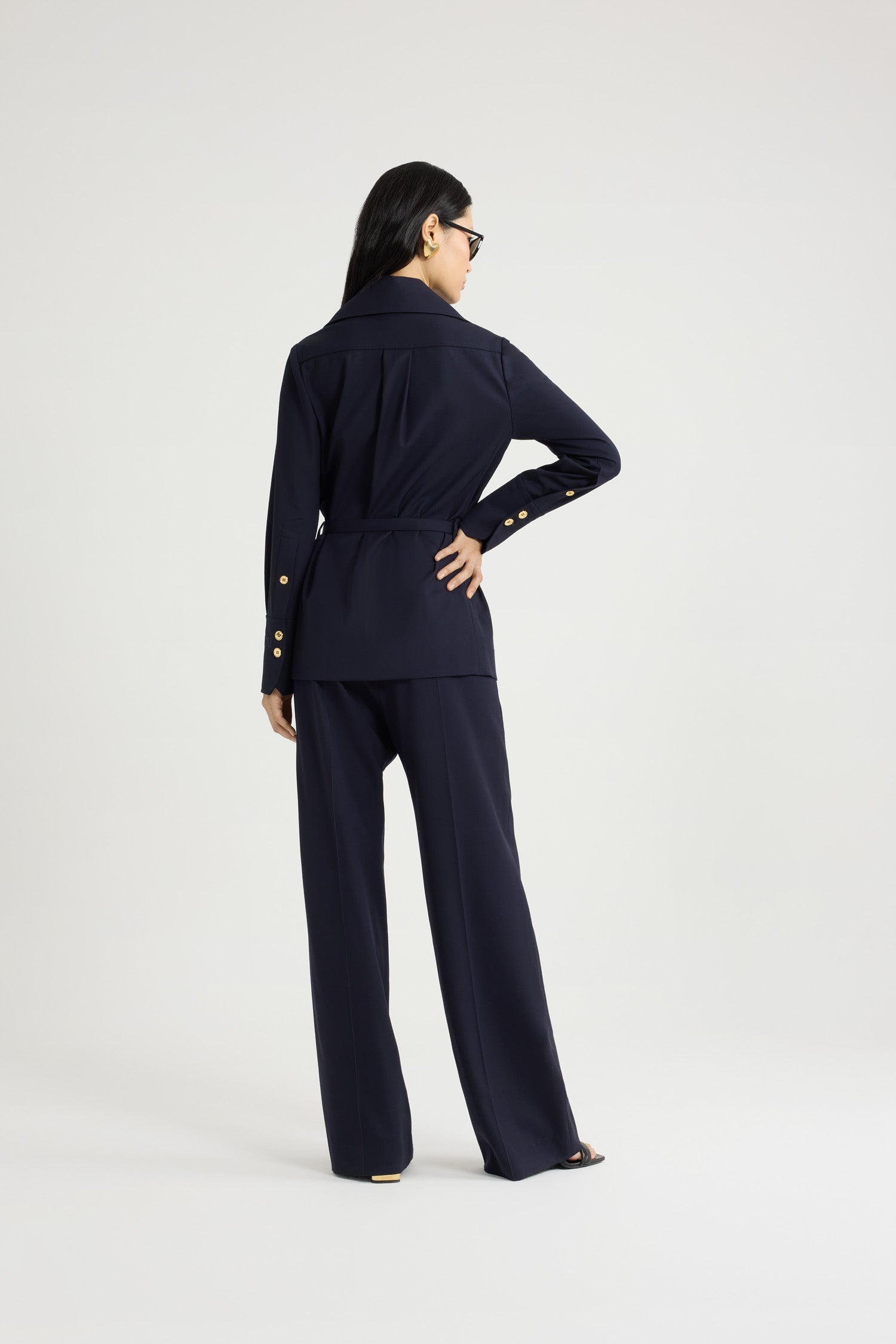 Patou P25JA049 veste safari laine bleu Navy Black