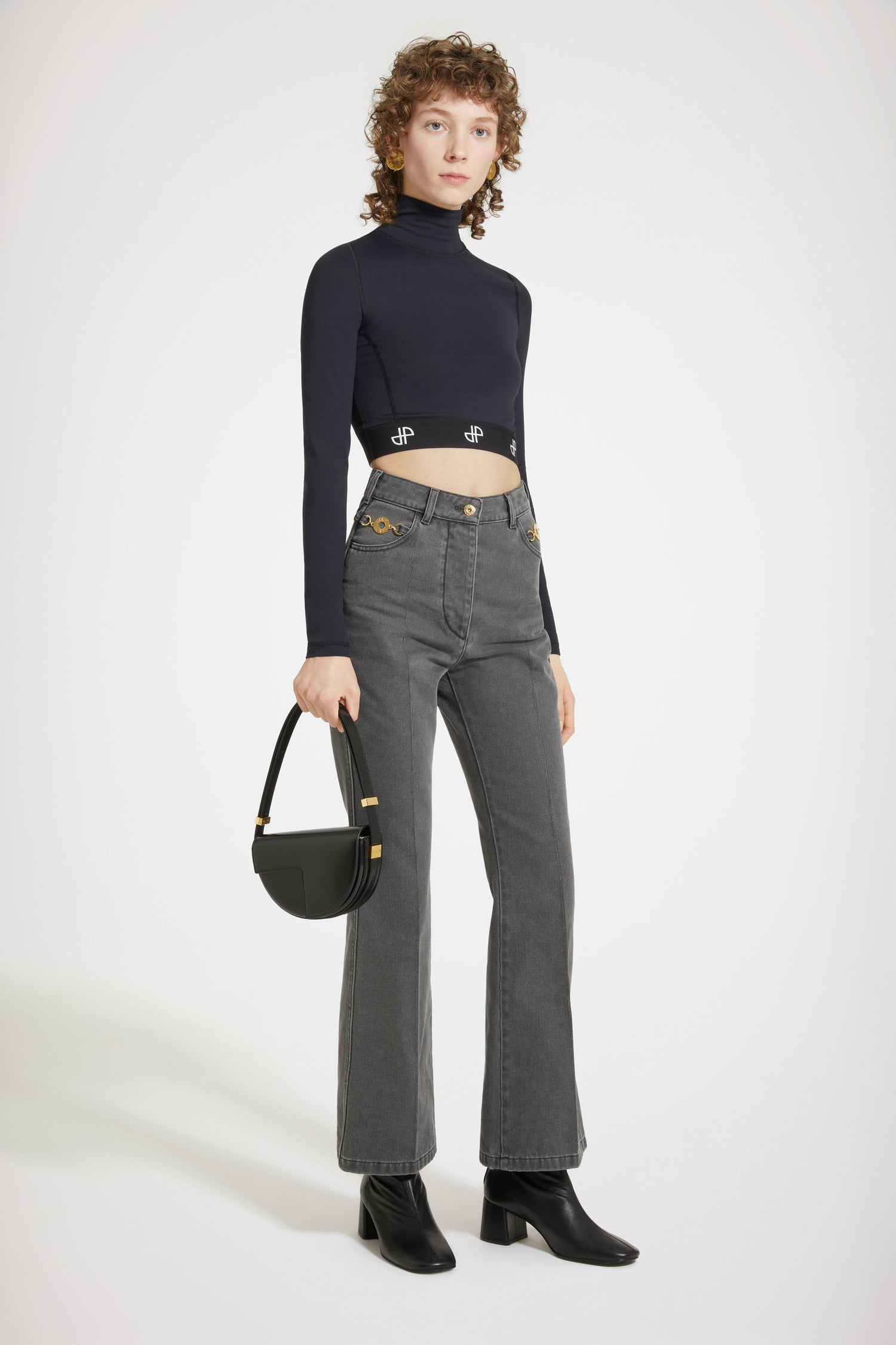 Patou TR030 pantalon jean denim gris anthracite évasé