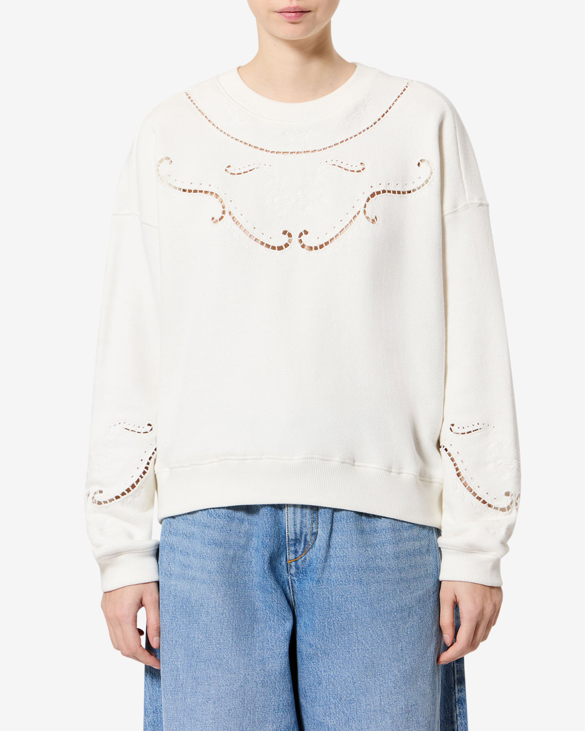 Isabel Marant Vella sweat coton écru brodé coupe ample