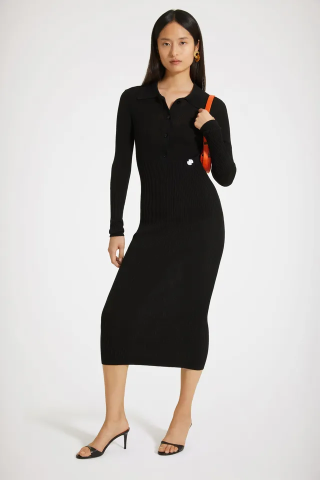 Patou P22KN0808051999B robe midi polo coton bio noir
