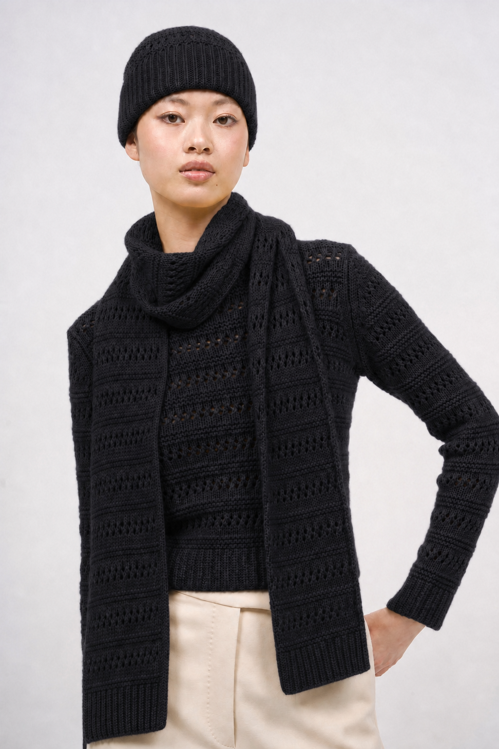 Paul & Joe Bonnet cachemire maille pointelle