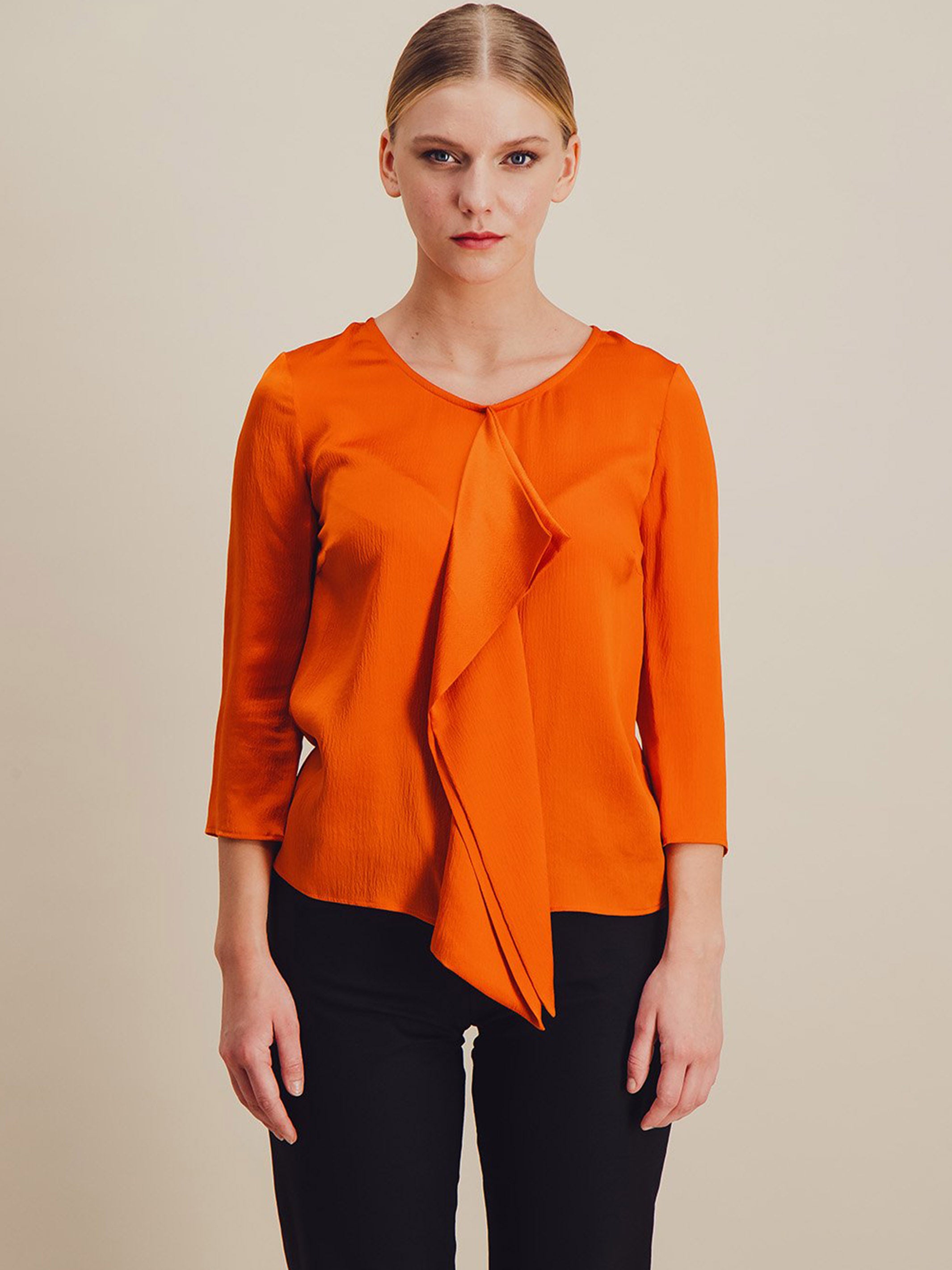 Anahide Saint André Ondulation chemisier soie orange gaufrée