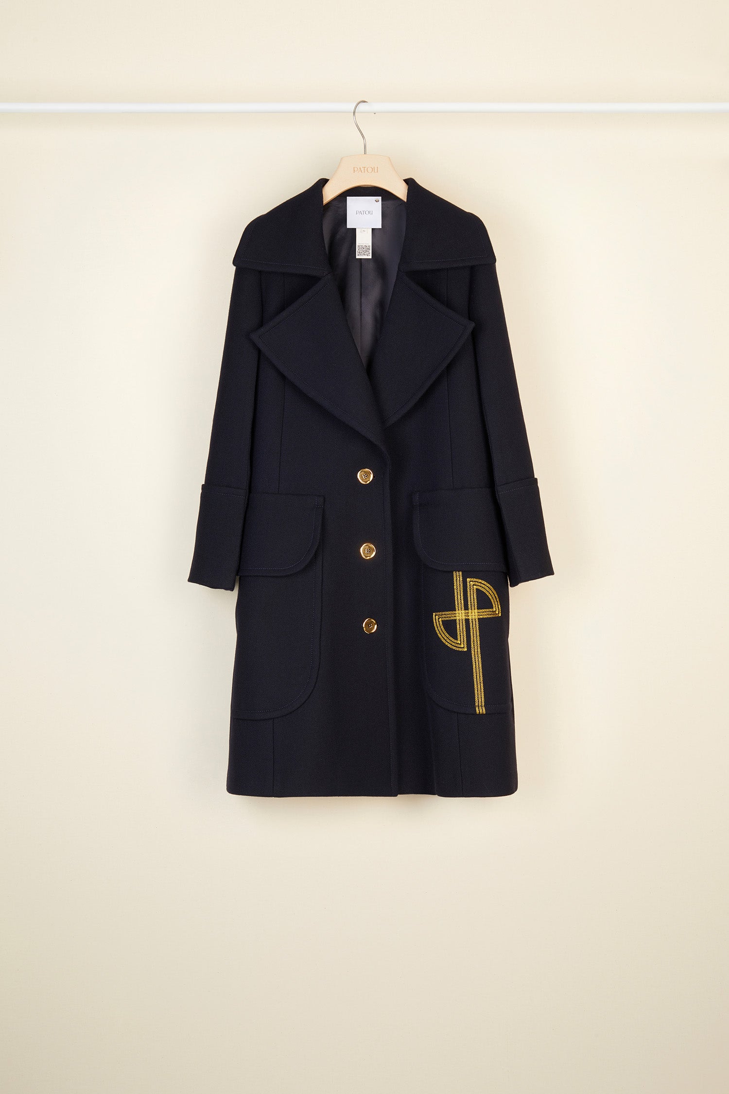 Patou Coats CO002 manteau long laine bleu marine 34
