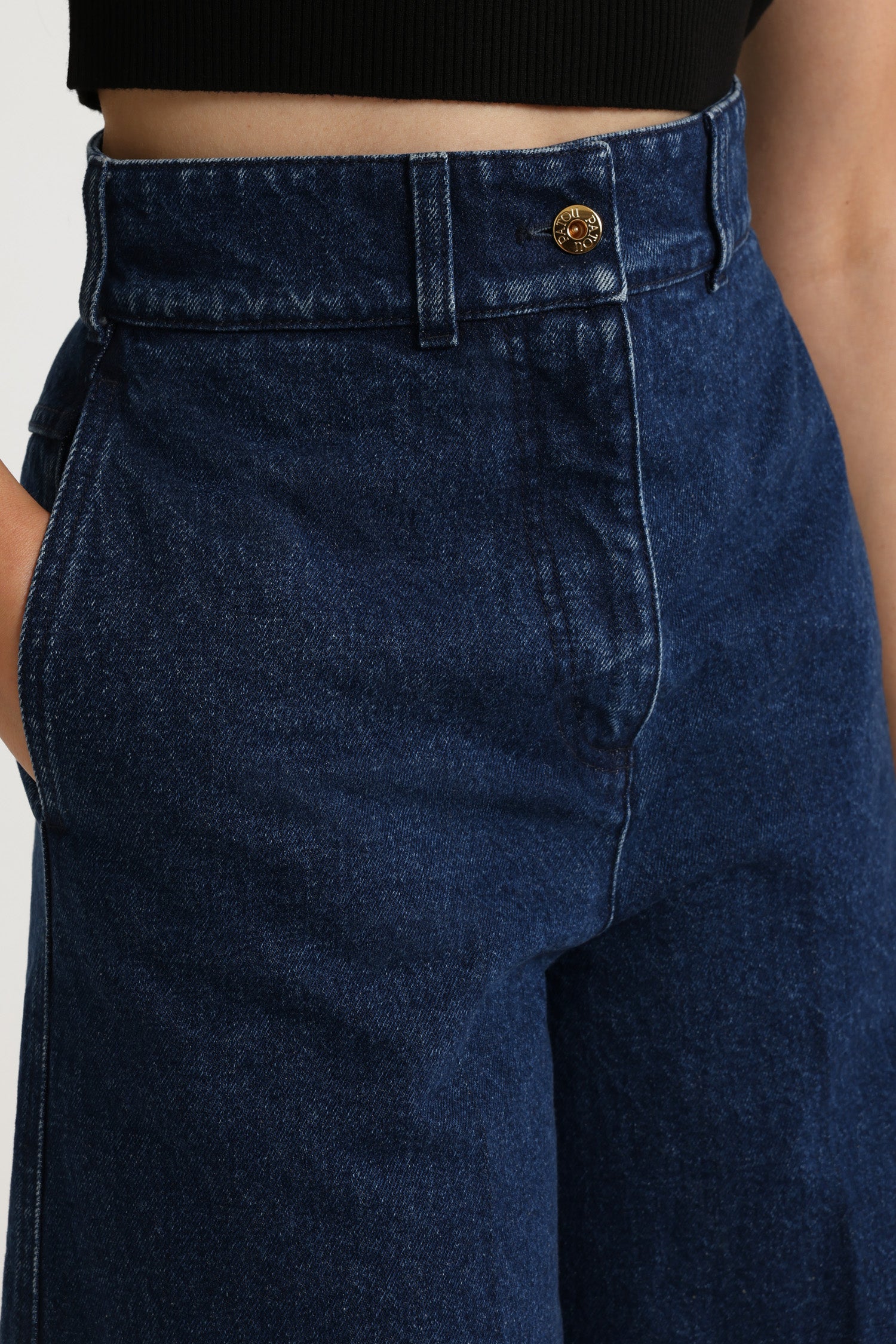 Patou TR052 bermuda denim bleu coton taille haute