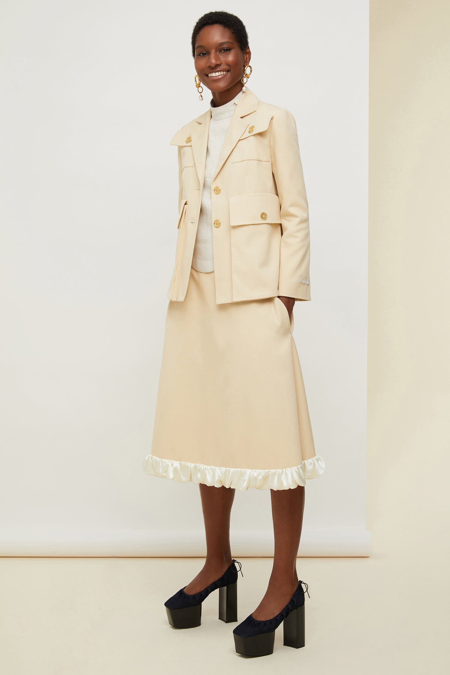 Patou P20SK0100027102V jupe midi vanille coton