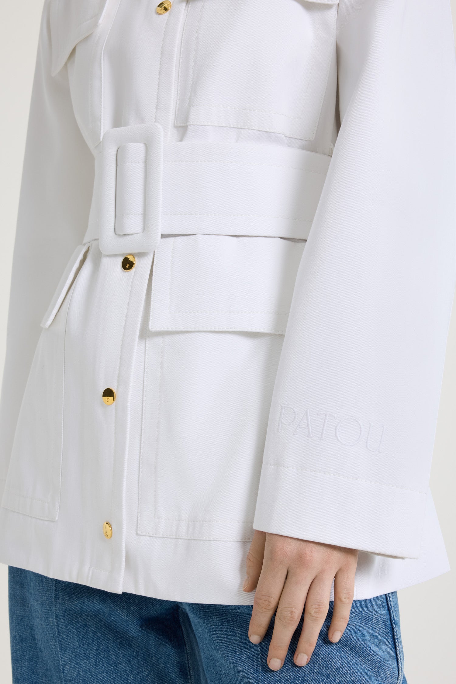 Patou OU034 parka safari blanche coton bio ceinture