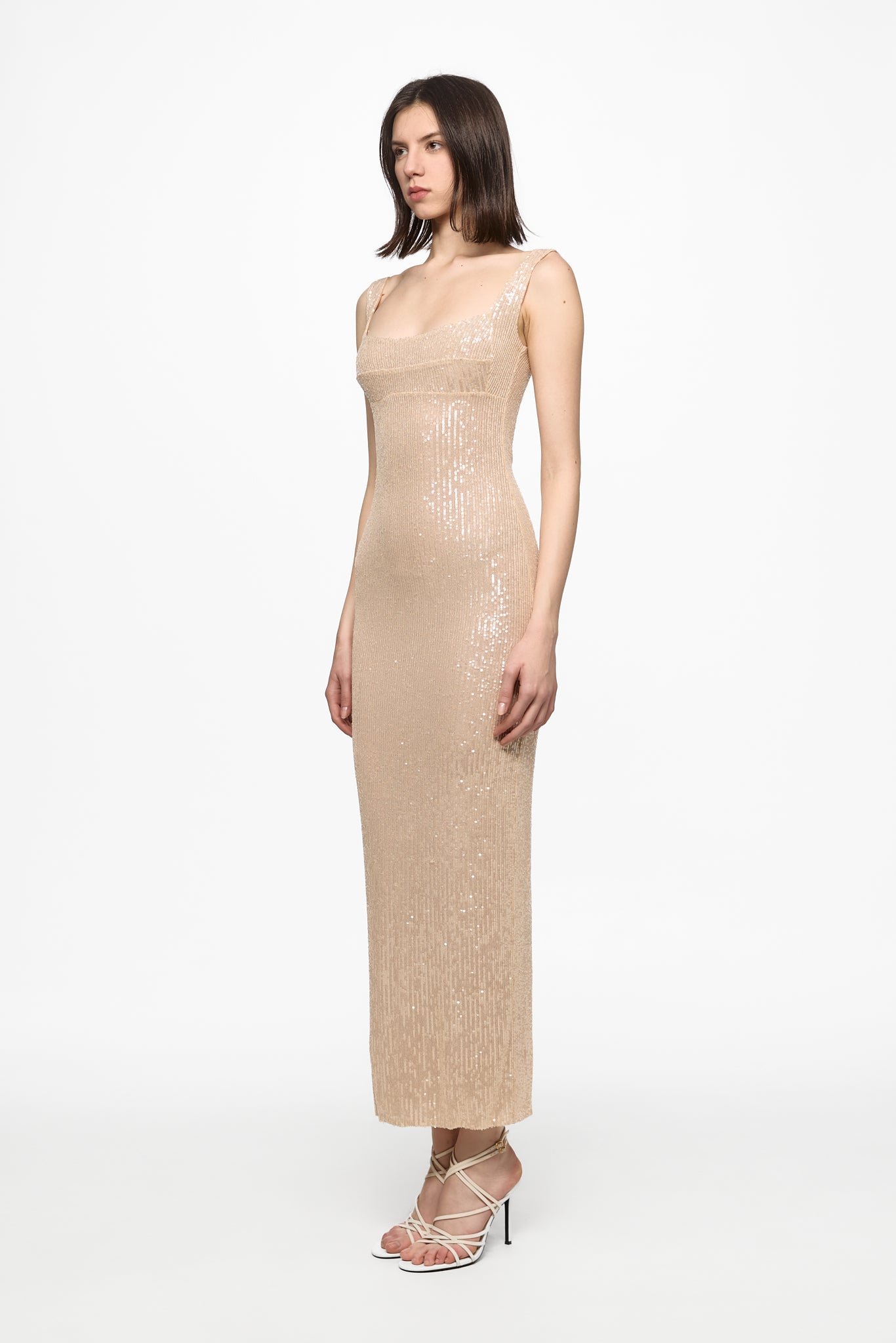 ATU Body Couture Sequins Nude sequined midi dress robe nude