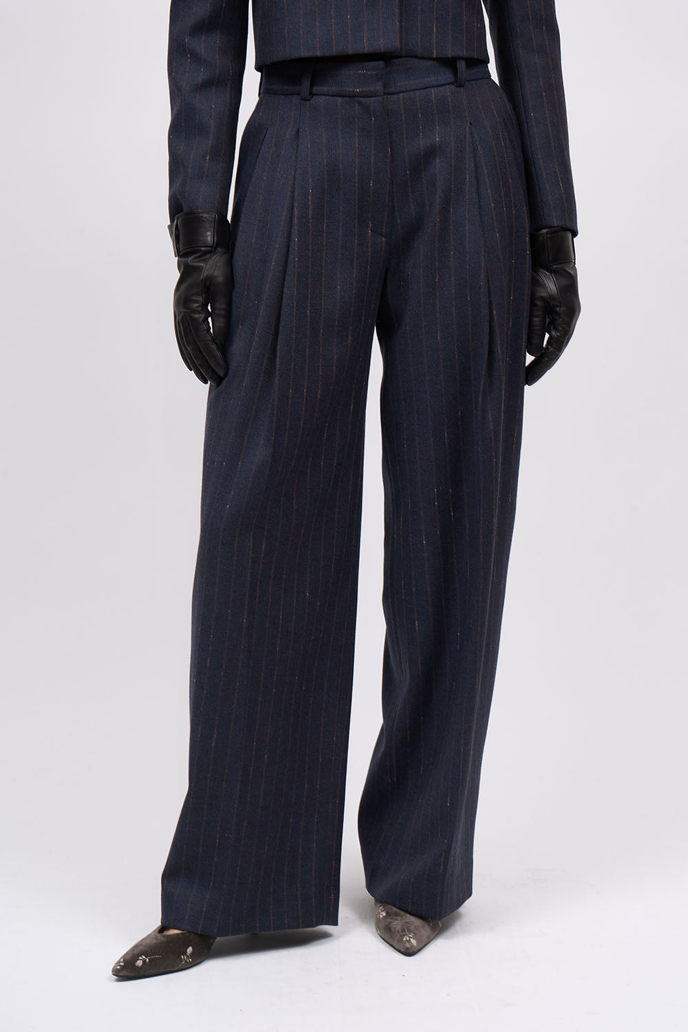 Paul & Joe Elfe Pantalon à plis twill laine rayé large