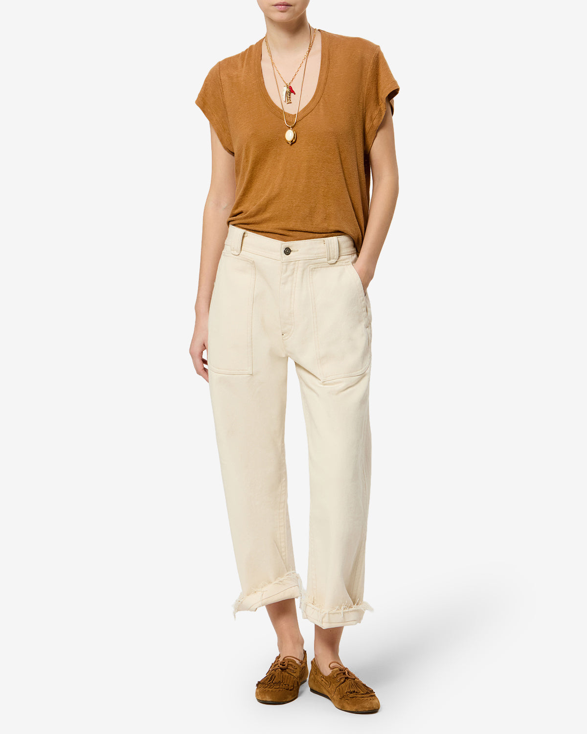 Isabel Marant Zankou TS0014FB t-shirt lin doré col V