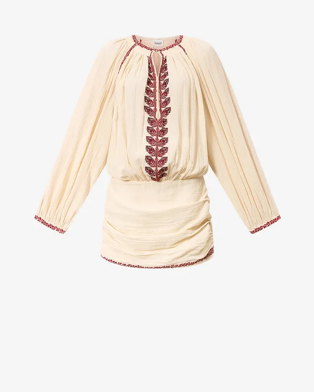 Isabel Marant Robes Ludy robe beige-rouge gaze coton
