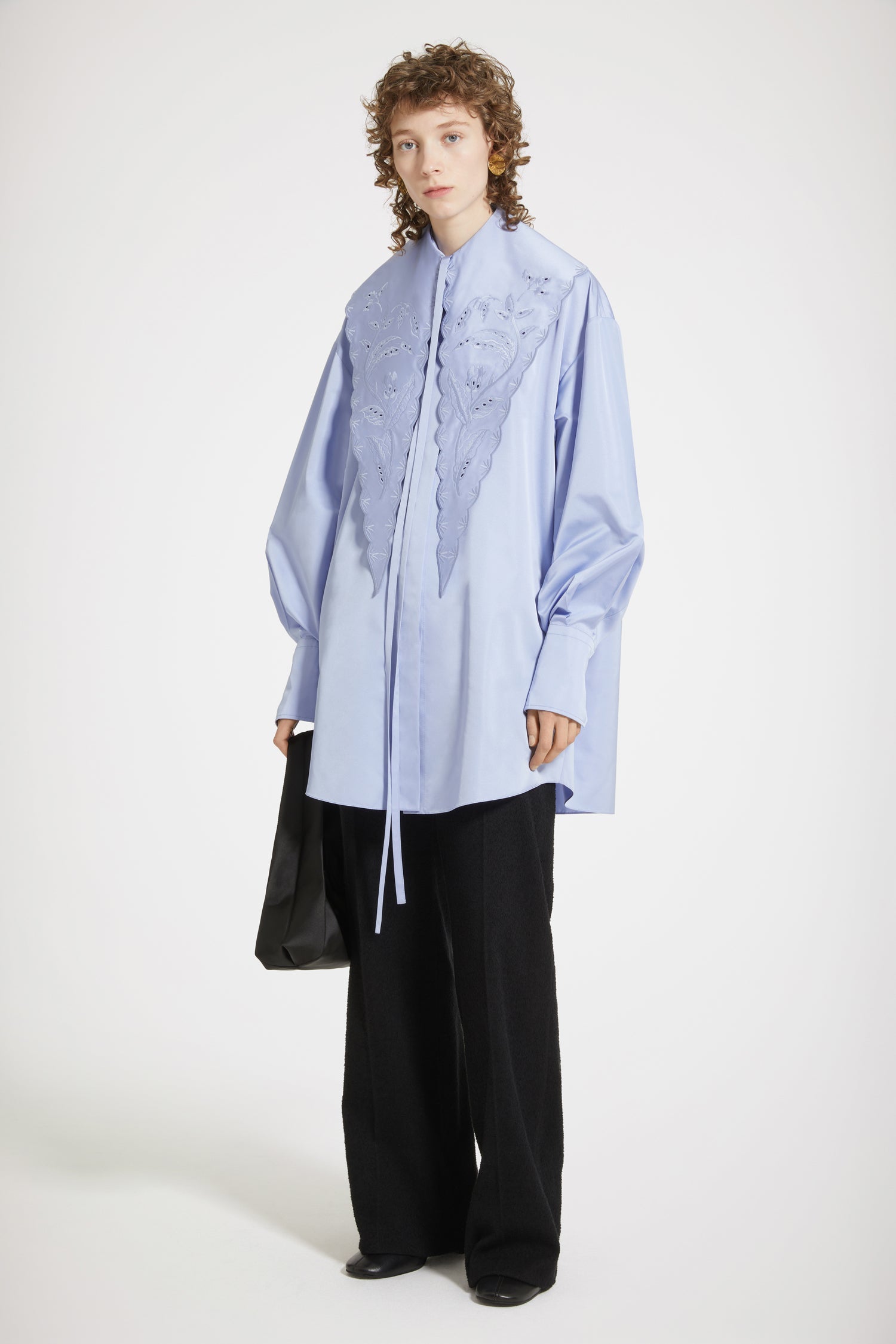 Patou H23AC053 Col Brodé Satin Bleu Glace Taille Unique