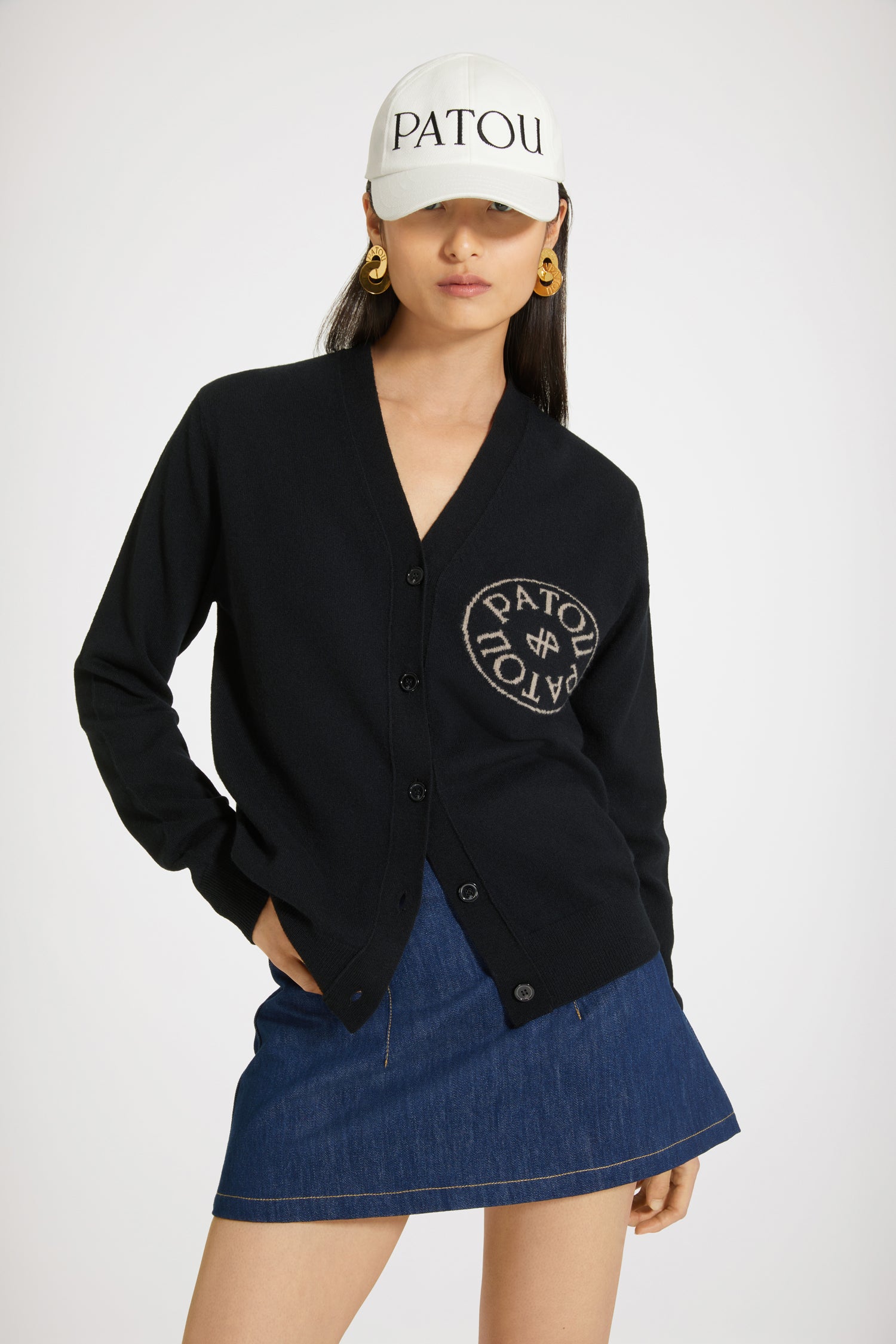 Patou Stamp P23KN1208041999B cardigan laine noir XS-XXL